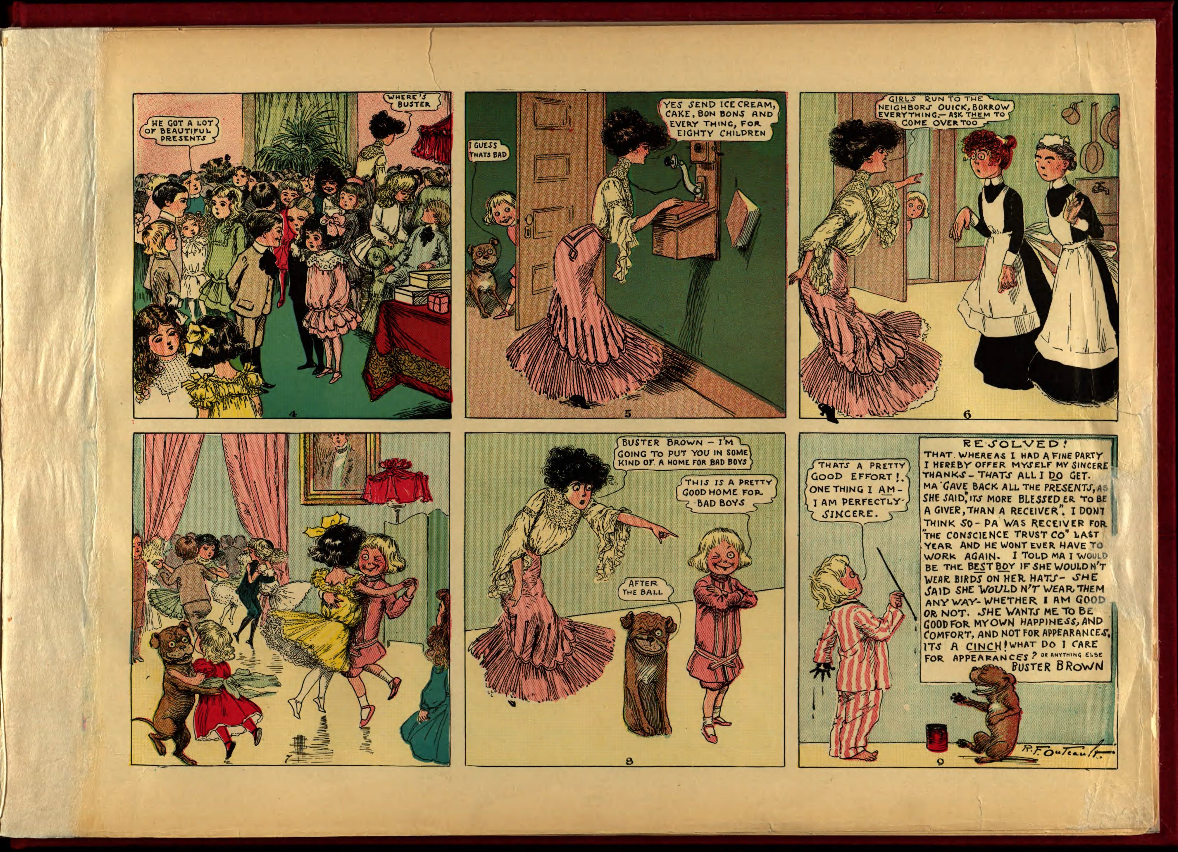 Buster Brown, His Dog Tige and Their Troubles (Frederick A. Stokes, 1904), page 8. R. F. Outcault. Public domain.