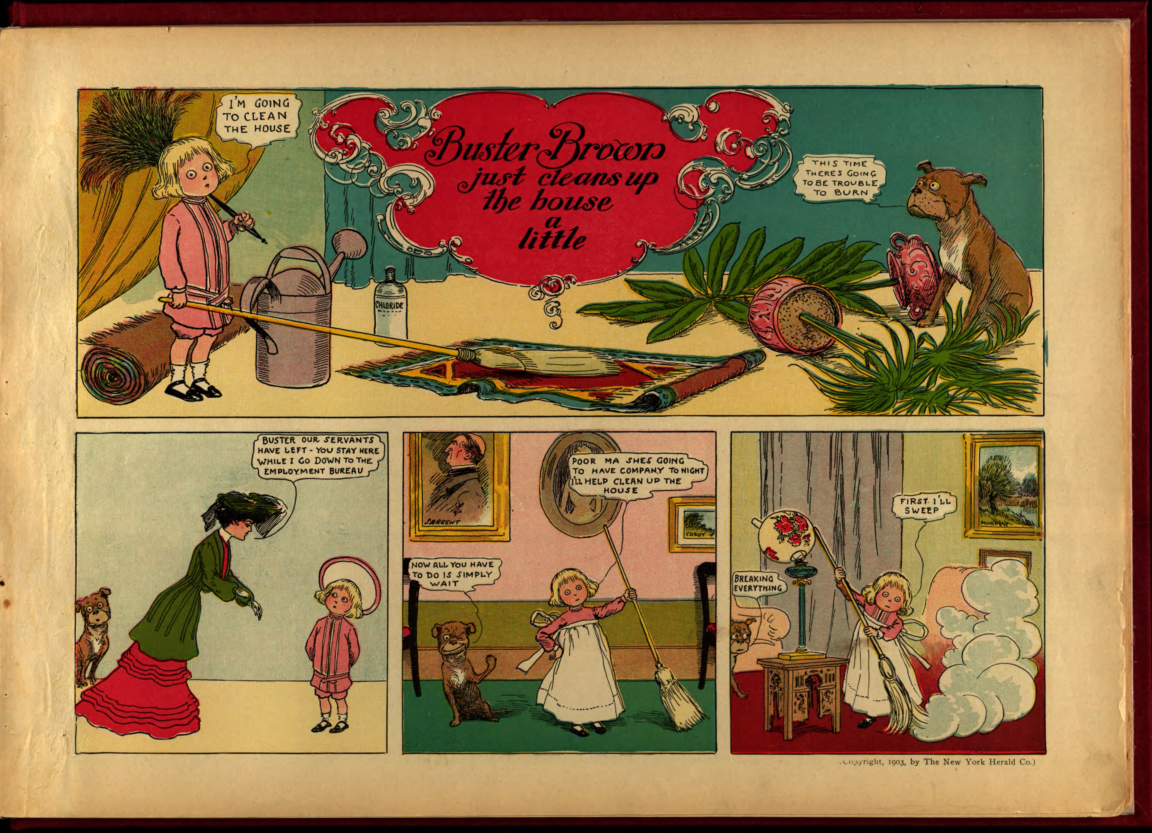 Buster Brown, His Dog Tige and Their Troubles (Frederick A. Stokes, 1904), page 9. R. F. Outcault. Public domain.