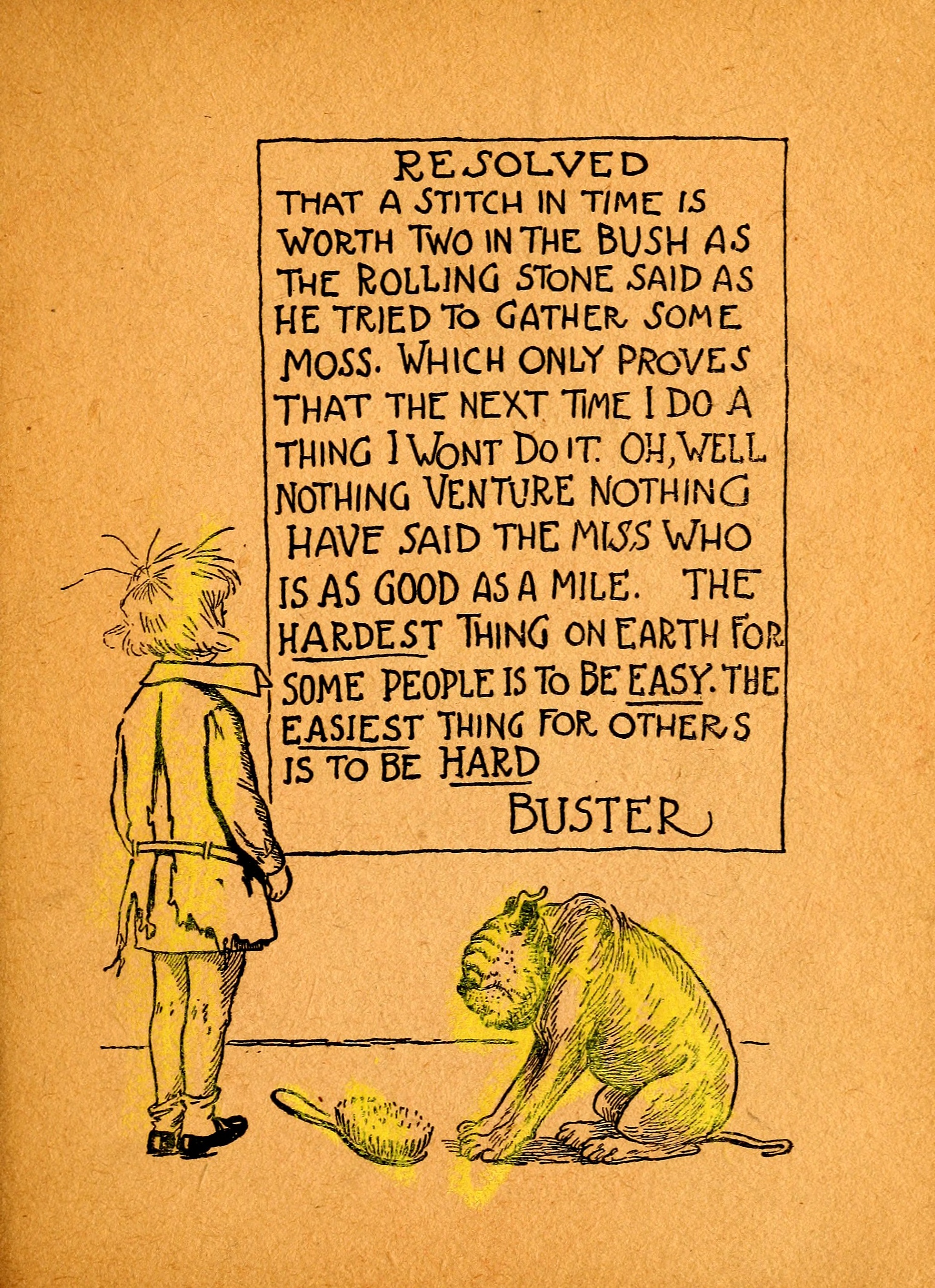 My Resolutions, Buster Brown (R. F. Outcault, Chicago, 1910), page 47. Public domain.