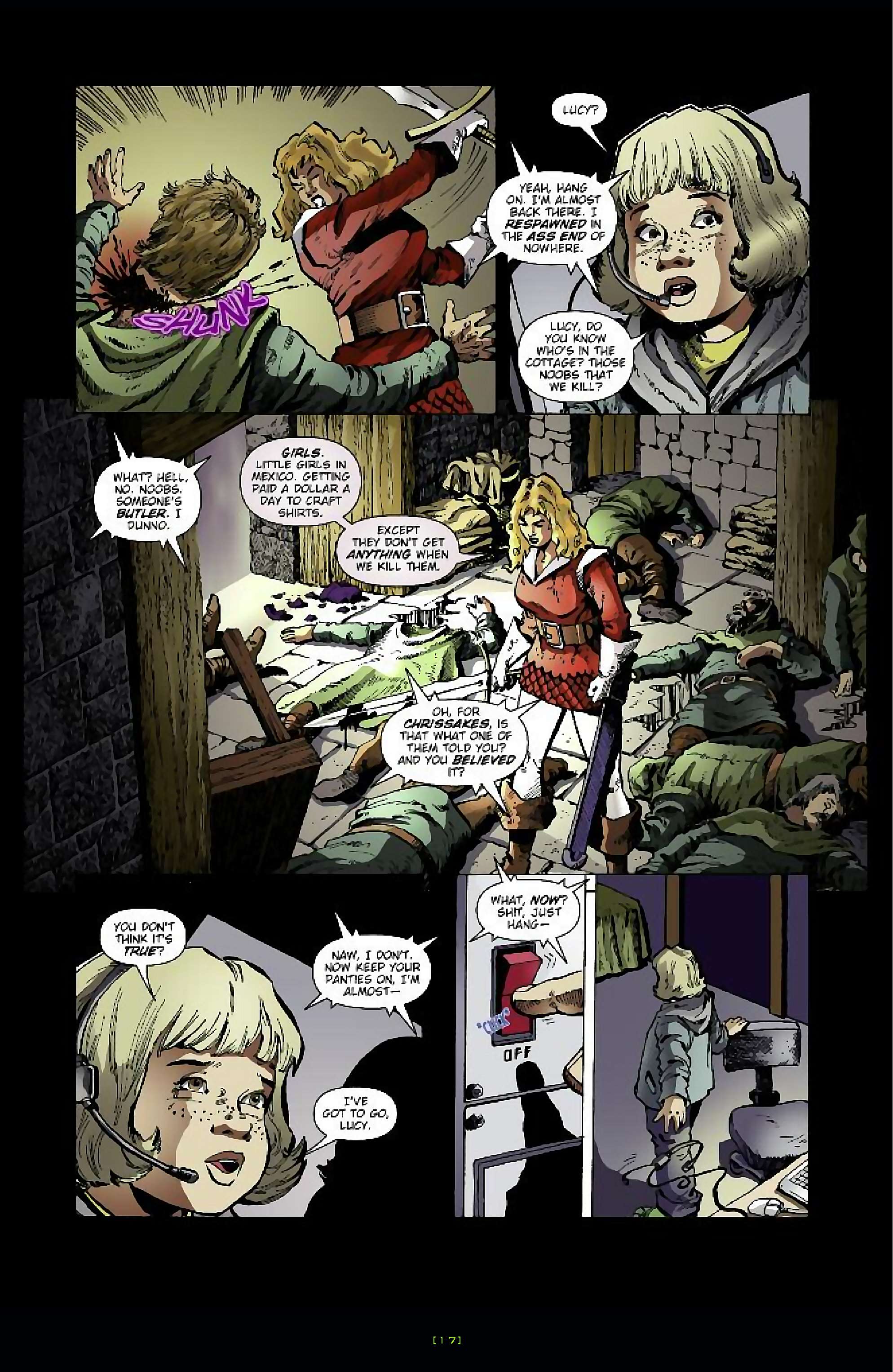 Cory Doctorow's Futuristic Tales of the Here and Now — Anda's Game, page 18. Story by Cory Doctorow. Adapted by Dara Naraghi, art by Esteve Polls, colors by Robert Studio, letters by Neil Uyetake, edited by Ted Adams. IDW Publishing. CC BY-NC-SA 3.0 US.