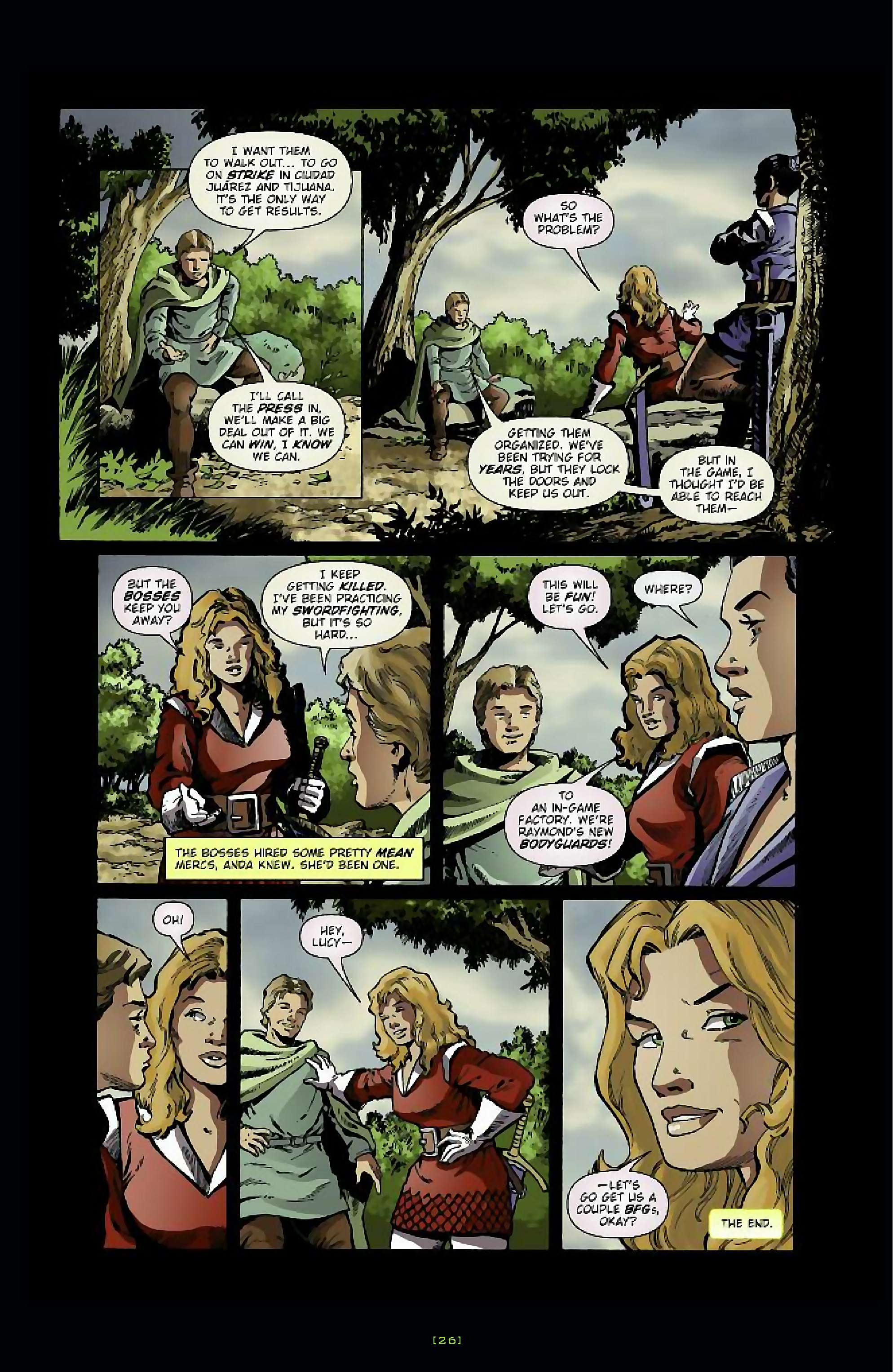 Cory Doctorow's Futuristic Tales of the Here and Now — Anda's Game, page 27. Story by Cory Doctorow. Adapted by Dara Naraghi, art by Esteve Polls, colors by Robert Studio, letters by Neil Uyetake, edited by Ted Adams. IDW Publishing. CC BY-NC-SA 3.0 US.