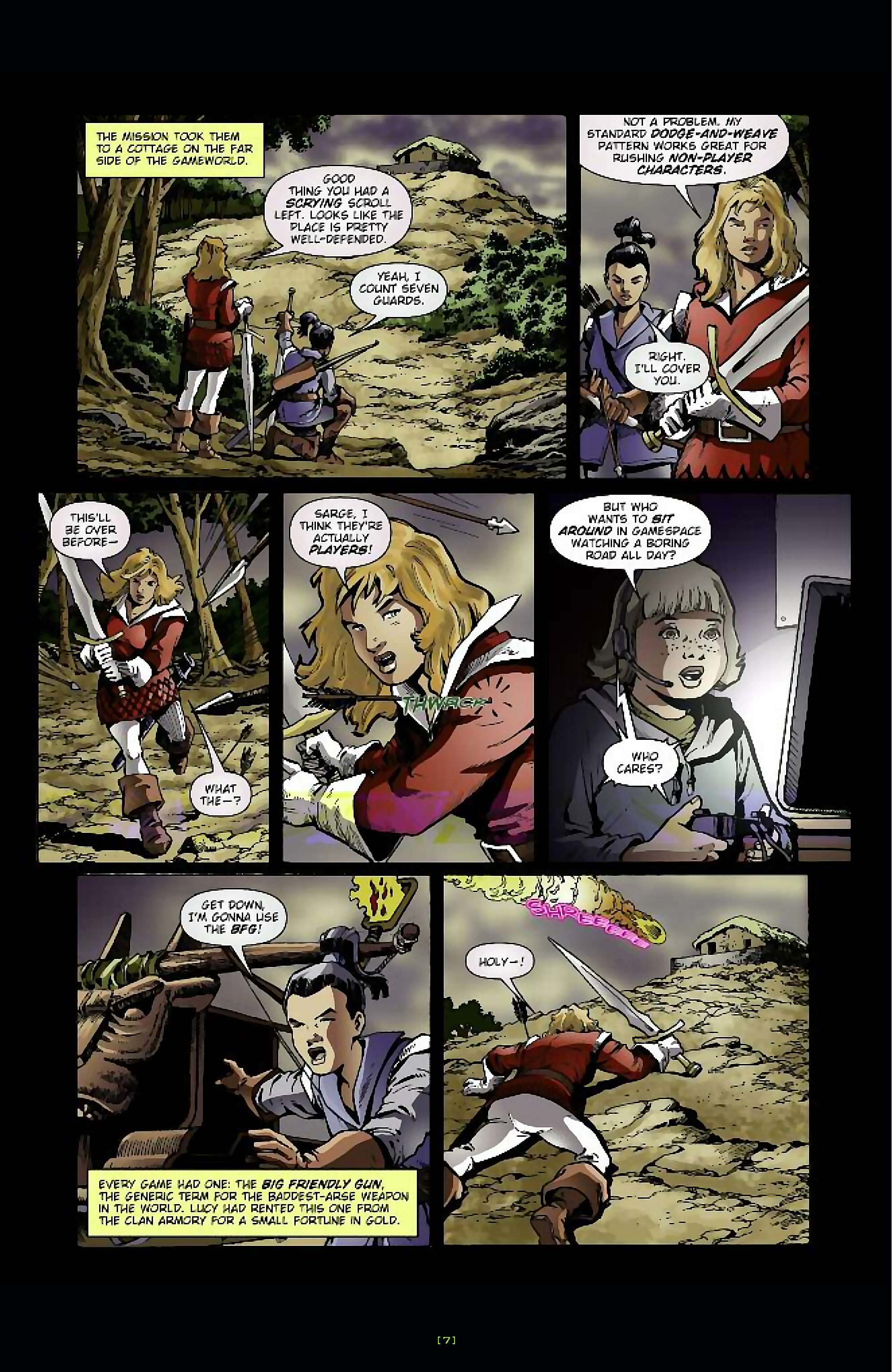 Cory Doctorow's Futuristic Tales of the Here and Now — Anda's Game, page 8. Story by Cory Doctorow. Adapted by Dara Naraghi, art by Esteve Polls, colors by Robert Studio, letters by Neil Uyetake, edited by Ted Adams. IDW Publishing. CC BY-NC-SA 3.0 US.
