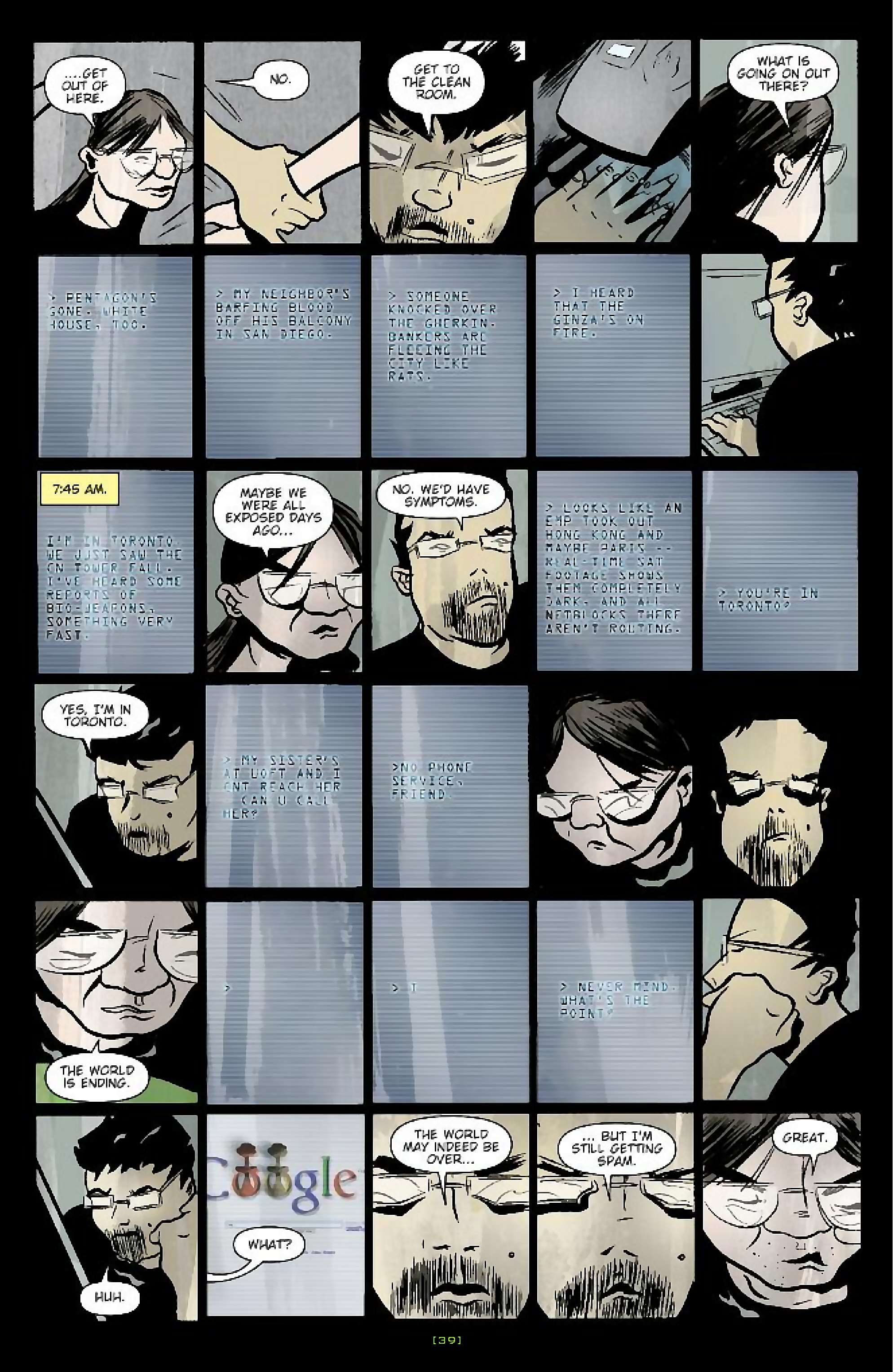 Cory Doctorow's Futuristic Tales of the Here and Now — When Sysadmins Ruled the Earth, page 12. Story by Cory Doctorow. Adapted by J.C. Vaughn, art by Daniel Warner, letters by Robbie Robbins, edited by Tom Waltz. IDW Publishing. CC BY-NC-SA 3.0 US.