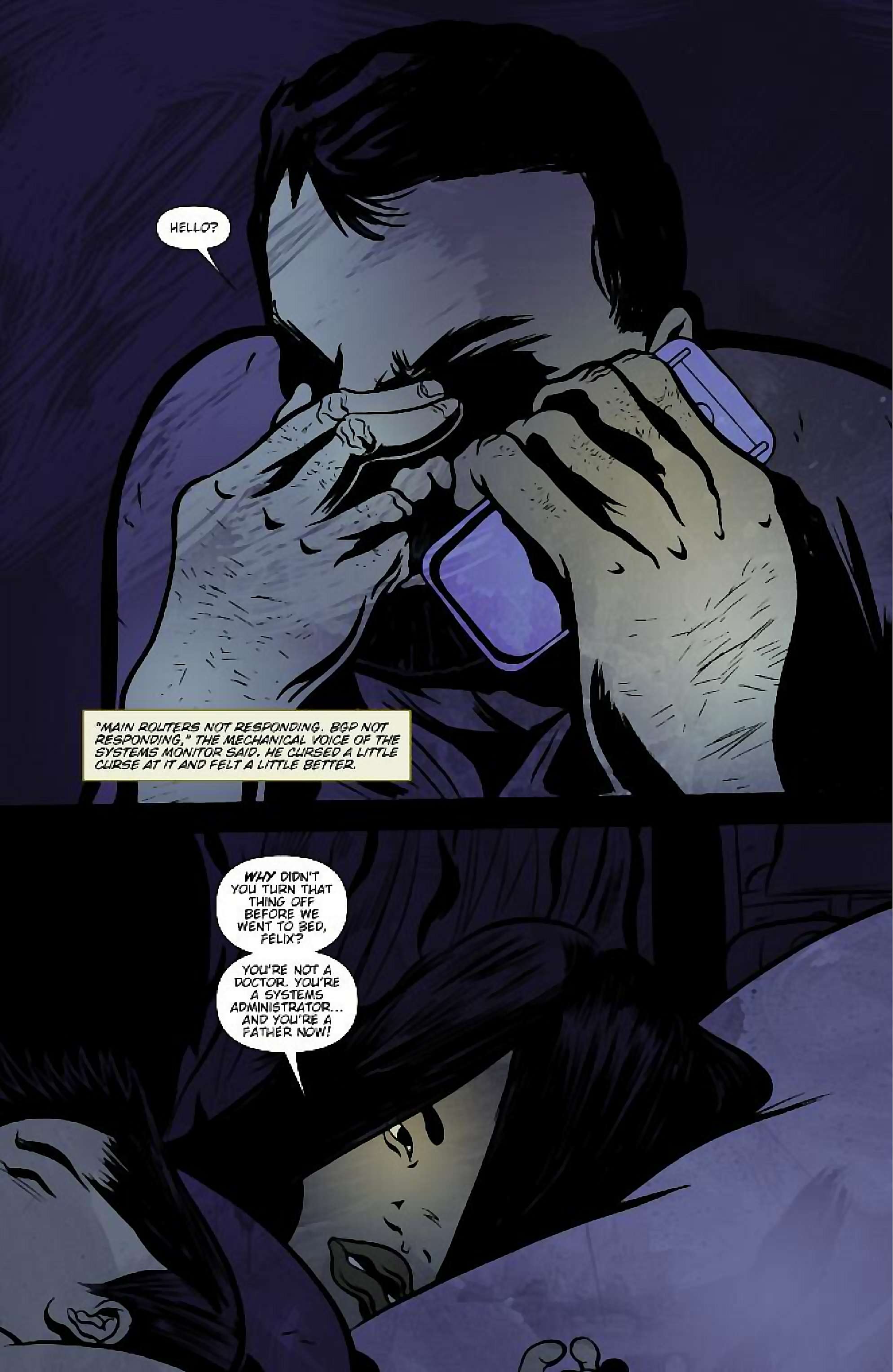 Cory Doctorow's Futuristic Tales of the Here and Now — When Sysadmins Ruled the Earth, page 3. Story by Cory Doctorow. Adapted by J.C. Vaughn, art by Daniel Warner, letters by Robbie Robbins, edited by Tom Waltz. IDW Publishing. CC BY-NC-SA 3.0 US.