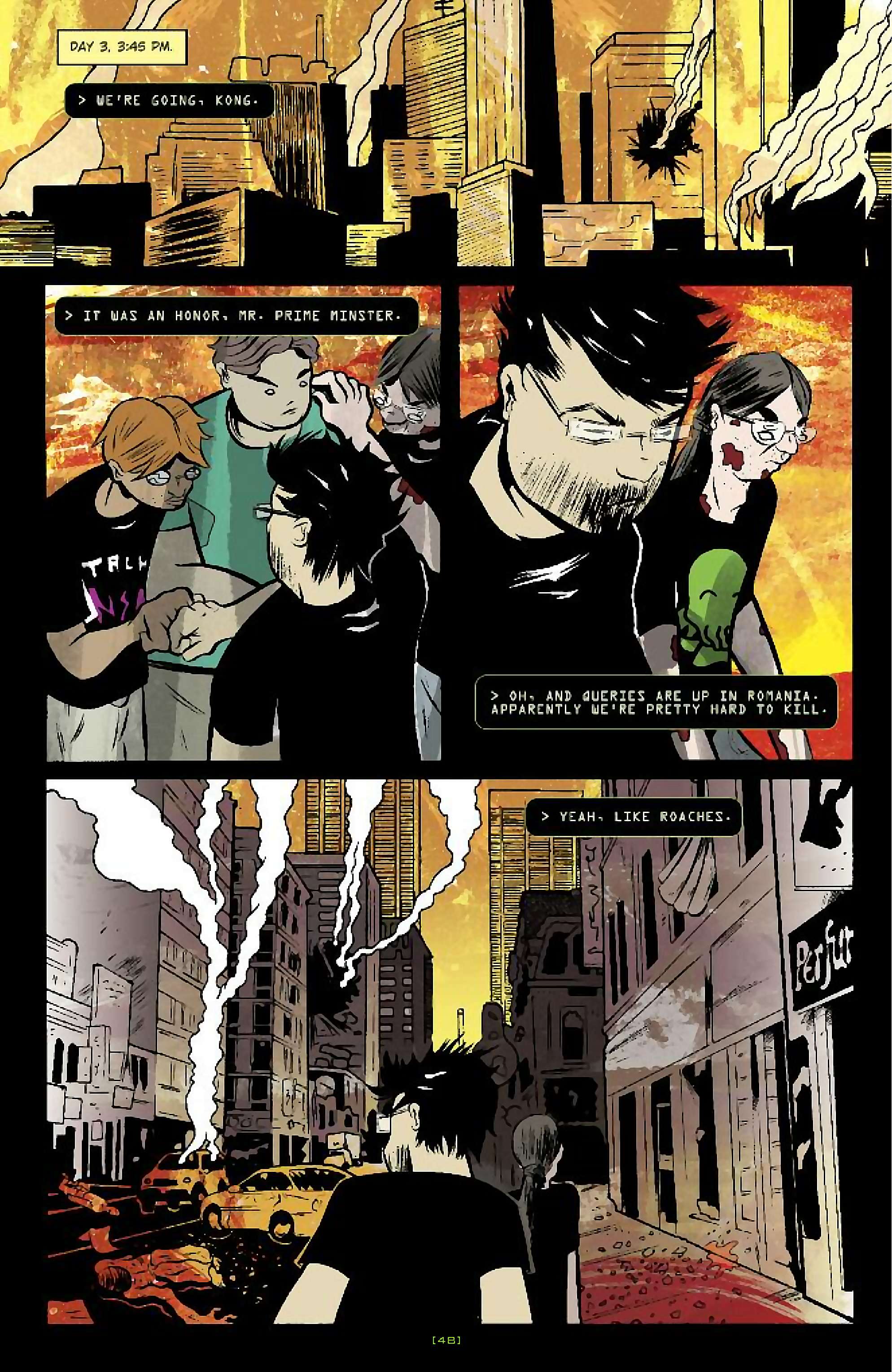Cory Doctorow's Futuristic Tales of the Here and Now — When Sysadmins Ruled the Earth, page 21. Story by Cory Doctorow. Adapted by J.C. Vaughn, art by Daniel Warner, letters by Robbie Robbins, edited by Tom Waltz. IDW Publishing. CC BY-NC-SA 3.0 US.