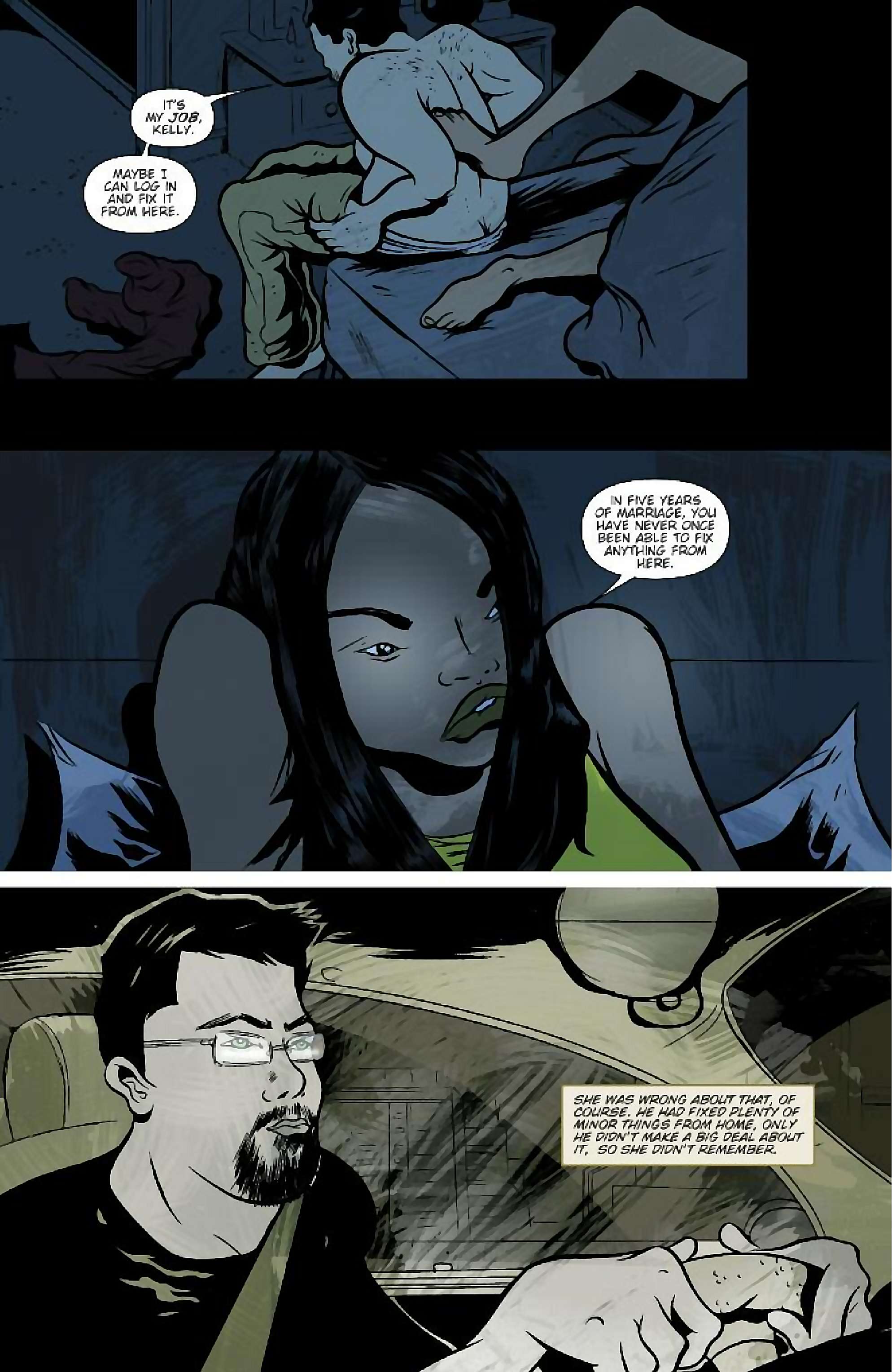 Cory Doctorow's Futuristic Tales of the Here and Now — When Sysadmins Ruled the Earth, page 4. Story by Cory Doctorow. Adapted by J.C. Vaughn, art by Daniel Warner, letters by Robbie Robbins, edited by Tom Waltz. IDW Publishing. CC BY-NC-SA 3.0 US.