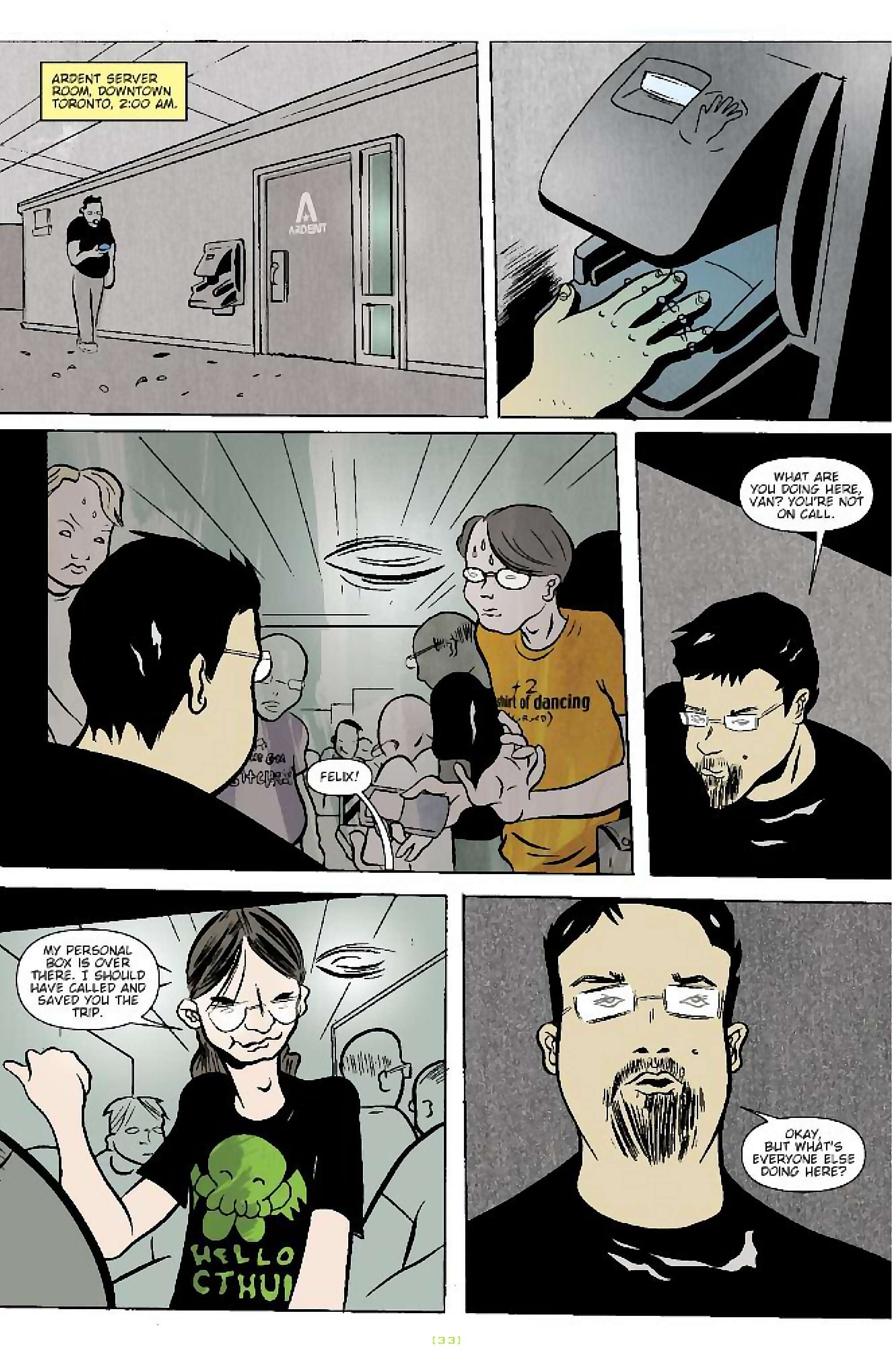 Cory Doctorow's Futuristic Tales of the Here and Now — When Sysadmins Ruled the Earth, page 6. Story by Cory Doctorow. Adapted by J.C. Vaughn, art by Daniel Warner, letters by Robbie Robbins, edited by Tom Waltz. IDW Publishing. CC BY-NC-SA 3.0 US.