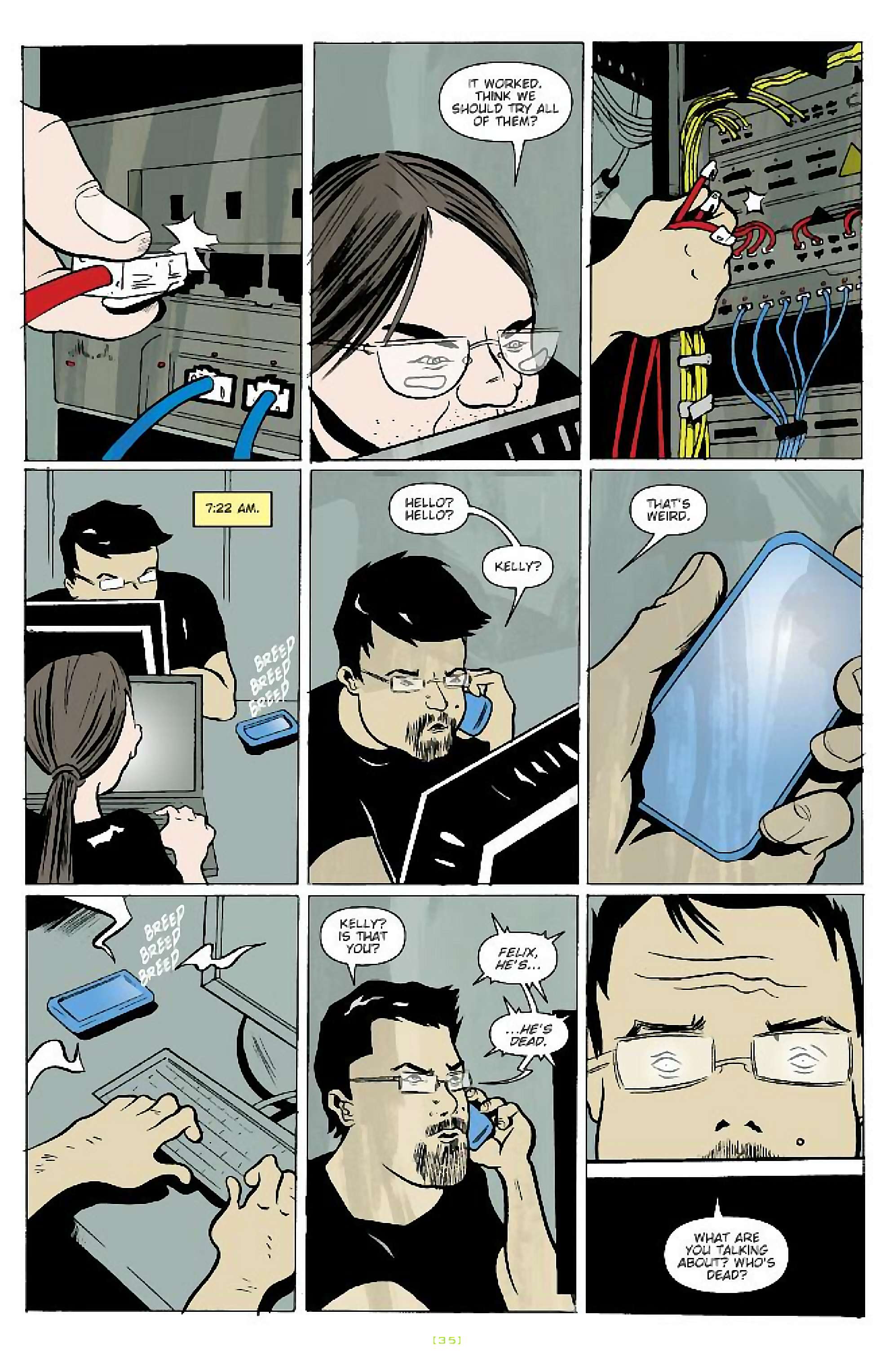 Cory Doctorow's Futuristic Tales of the Here and Now — When Sysadmins Ruled the Earth, page 8. Story by Cory Doctorow. Adapted by J.C. Vaughn, art by Daniel Warner, letters by Robbie Robbins, edited by Tom Waltz. IDW Publishing. CC BY-NC-SA 3.0 US.