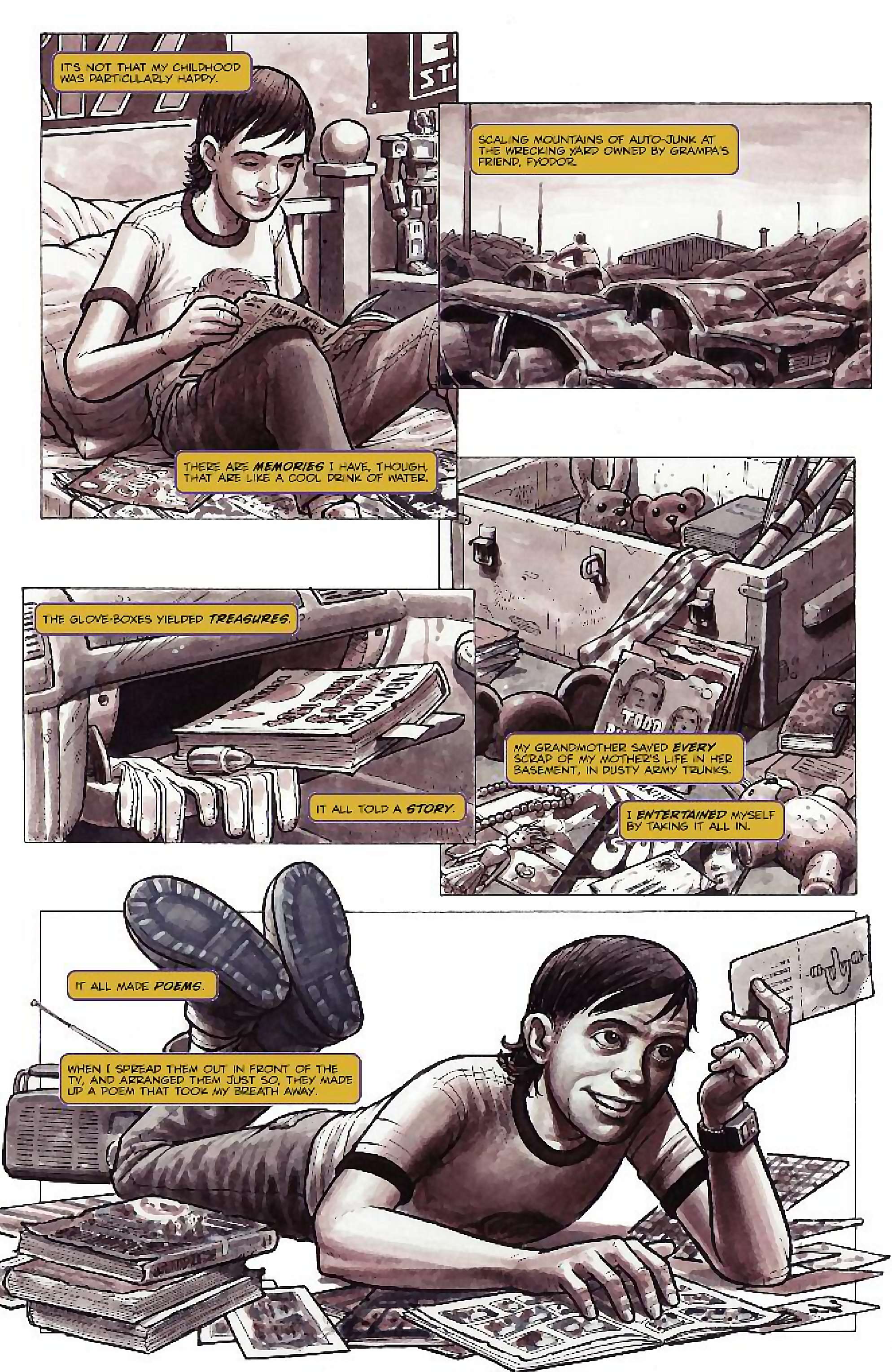 Cory Doctorow's Futuristic Tales of the Here and Now — Craphound, page 13. Story by Cory Doctorow. Adapted by Dara Naraghi, art by Paul McCaffrey, letters by Robbie Robbins, edited by Tom Waltz. IDW Publishing. CC BY-NC-SA 3.0 US.