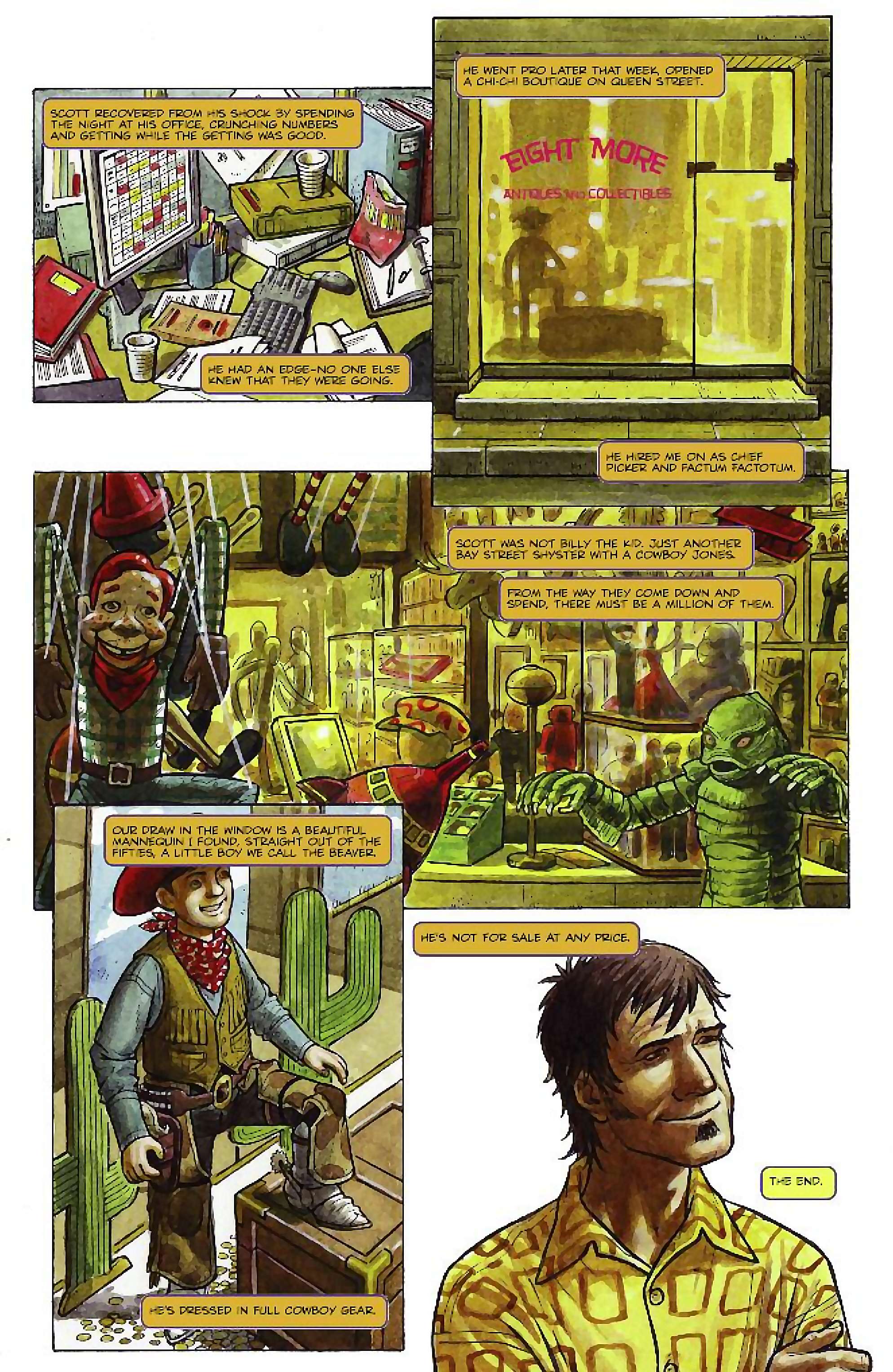 Cory Doctorow's Futuristic Tales of the Here and Now — Craphound, page 23. Story by Cory Doctorow. Adapted by Dara Naraghi, art by Paul McCaffrey, letters by Robbie Robbins, edited by Tom Waltz. IDW Publishing. CC BY-NC-SA 3.0 US.