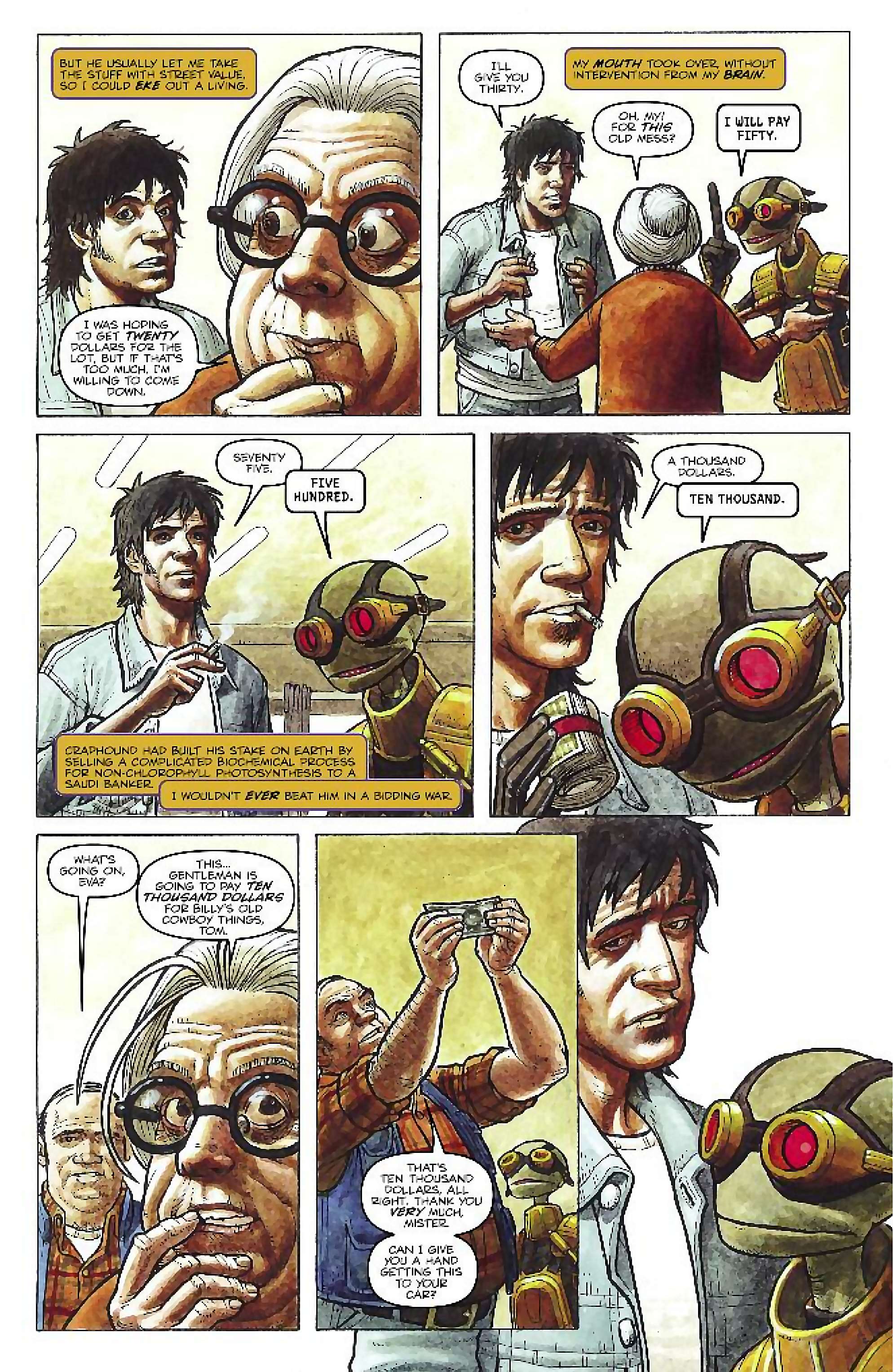 Cory Doctorow's Futuristic Tales of the Here and Now — Craphound, page 6. Story by Cory Doctorow. Adapted by Dara Naraghi, art by Paul McCaffrey, letters by Robbie Robbins, edited by Tom Waltz. IDW Publishing. CC BY-NC-SA 3.0 US.