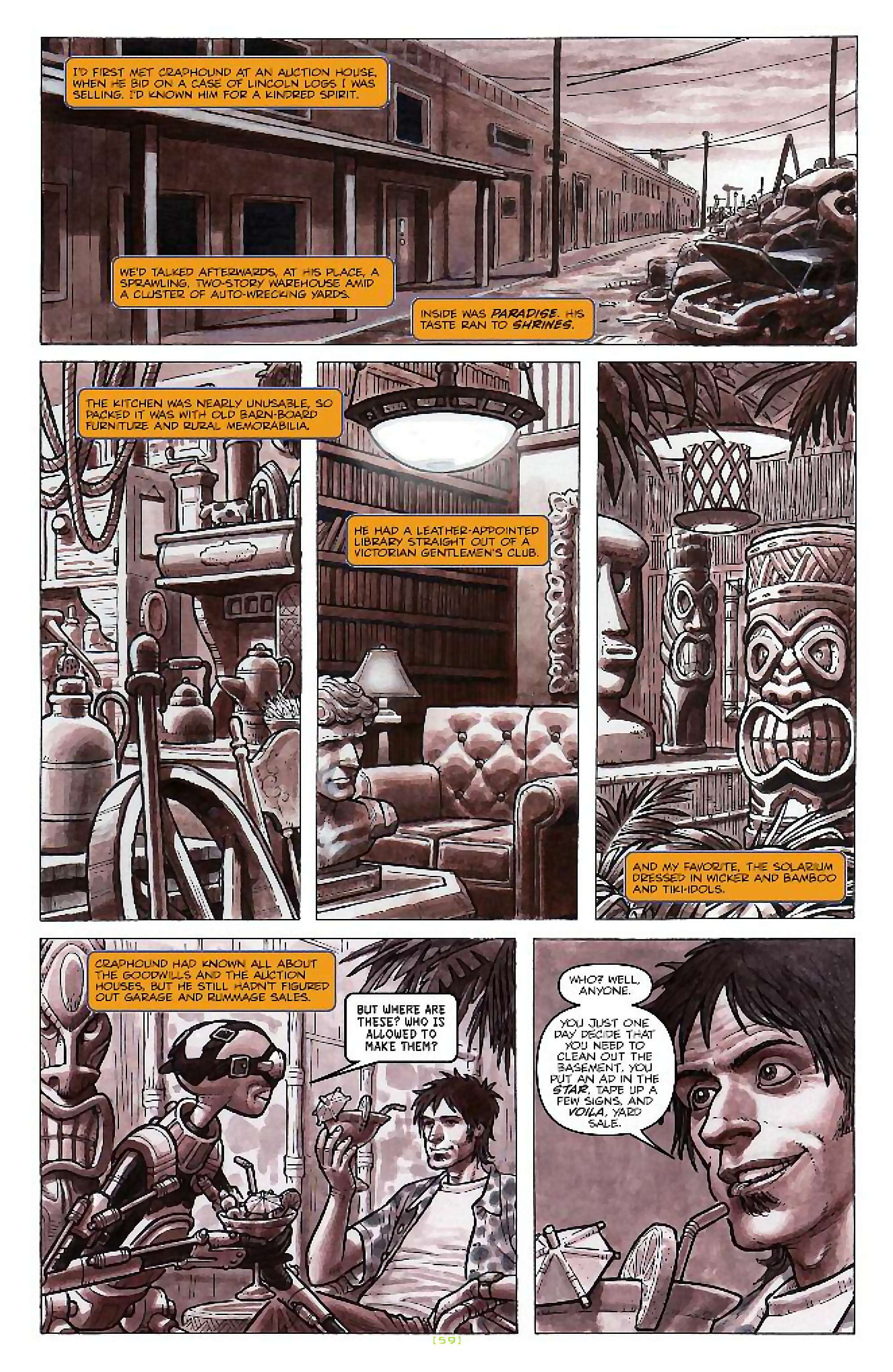 Cory Doctorow's Futuristic Tales of the Here and Now — Craphound, page 8. Story by Cory Doctorow. Adapted by Dara Naraghi, art by Paul McCaffrey, letters by Robbie Robbins, edited by Tom Waltz. IDW Publishing. CC BY-NC-SA 3.0 US.