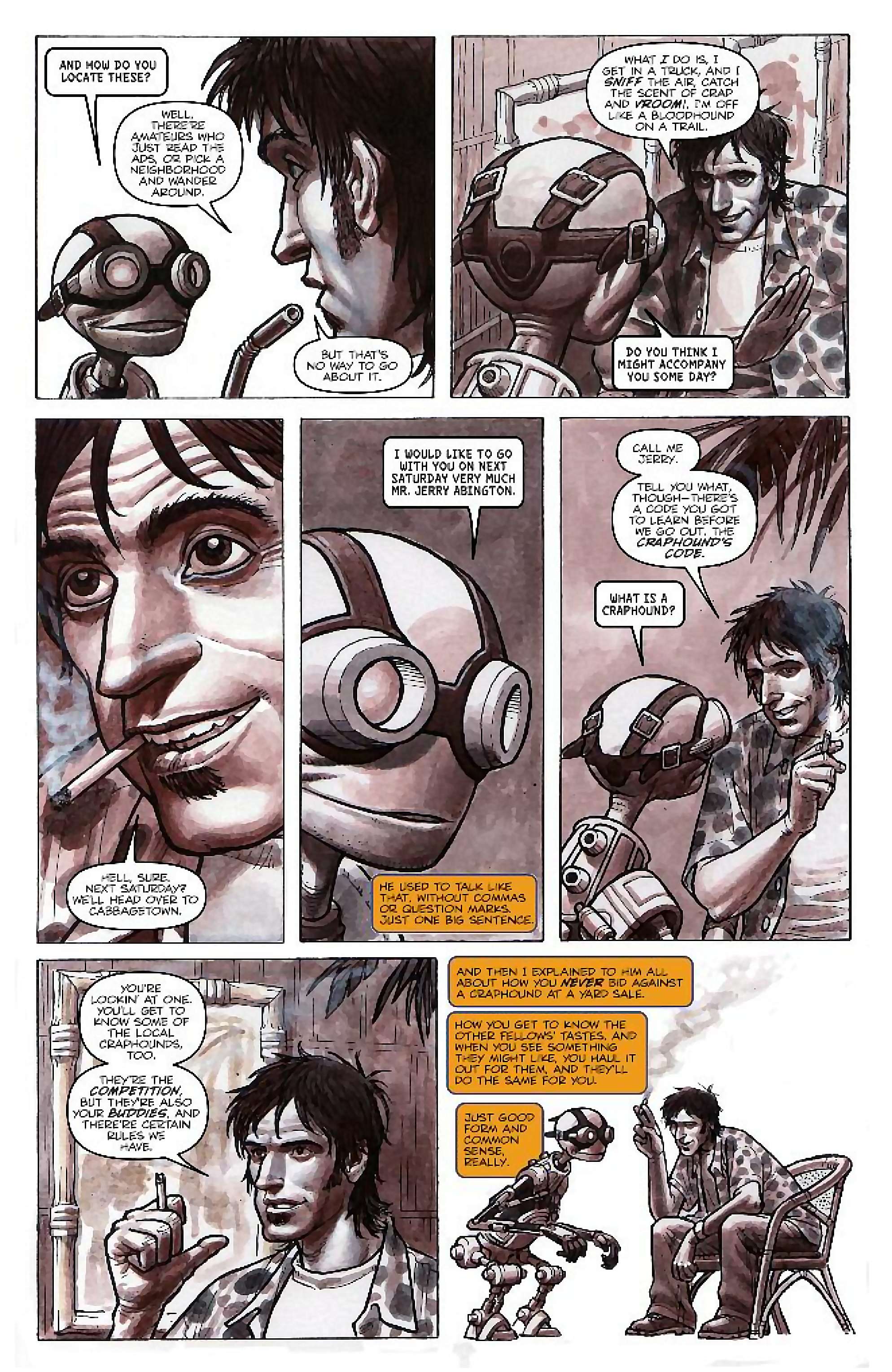 Cory Doctorow's Futuristic Tales of the Here and Now — Craphound, page 9. Story by Cory Doctorow. Adapted by Dara Naraghi, art by Paul McCaffrey, letters by Robbie Robbins, edited by Tom Waltz. IDW Publishing. CC BY-NC-SA 3.0 US.