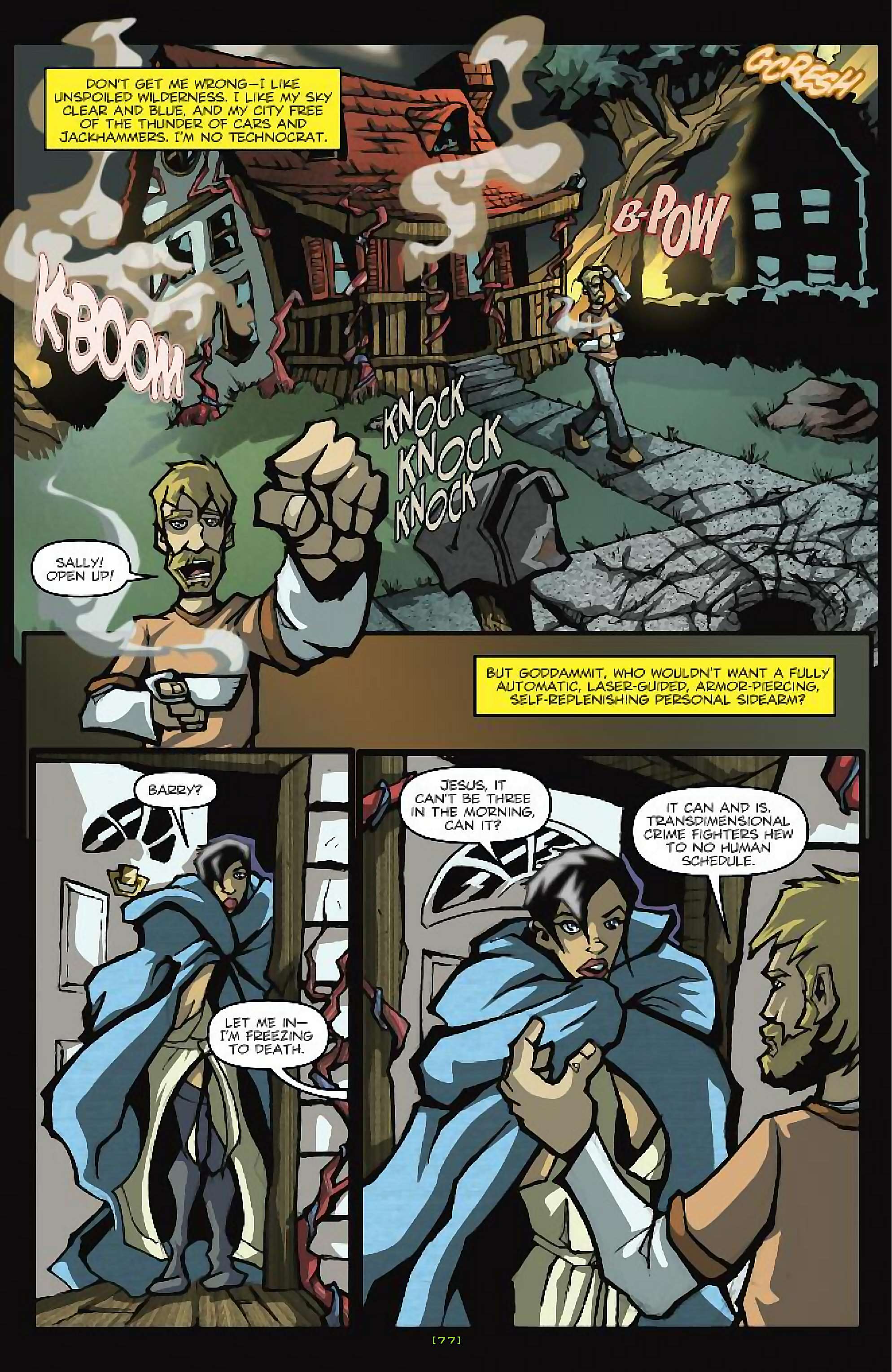 Cory Doctorow's Futuristic Tales of the Here and Now — Nimby and the D-Hoppers, page 2. Story by Cory Doctorow. Adapted by Dan Taylor, art by Dustin Evans, letters by Robbie Robbins, edited by Tom Waltz. IDW Publishing. CC BY-NC-SA 3.0 US.