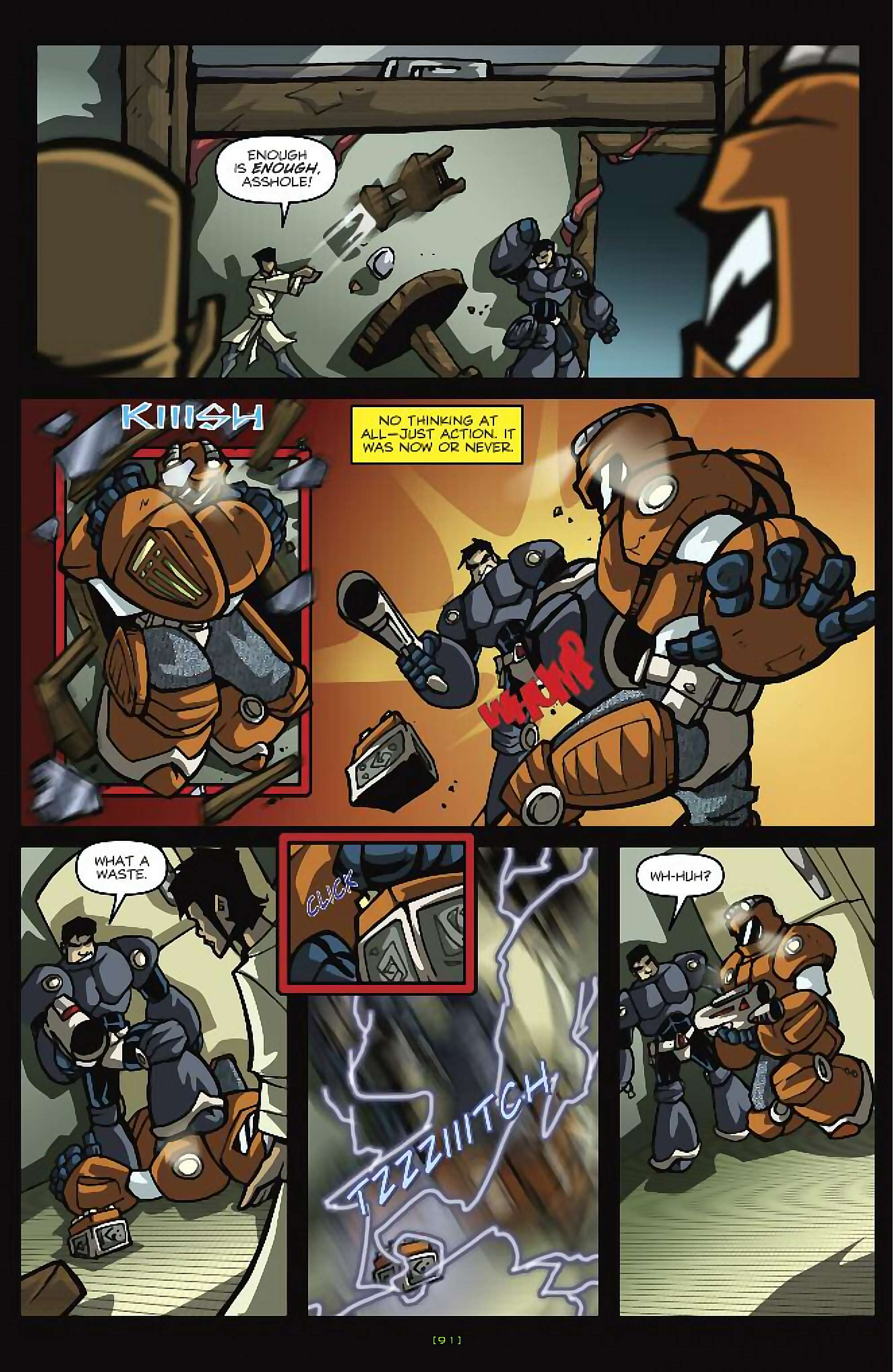 Cory Doctorow's Futuristic Tales of the Here and Now — Nimby and the D-Hoppers, page 16. Story by Cory Doctorow. Adapted by Dan Taylor, art by Dustin Evans, letters by Robbie Robbins, edited by Tom Waltz. IDW Publishing. CC BY-NC-SA 3.0 US.
