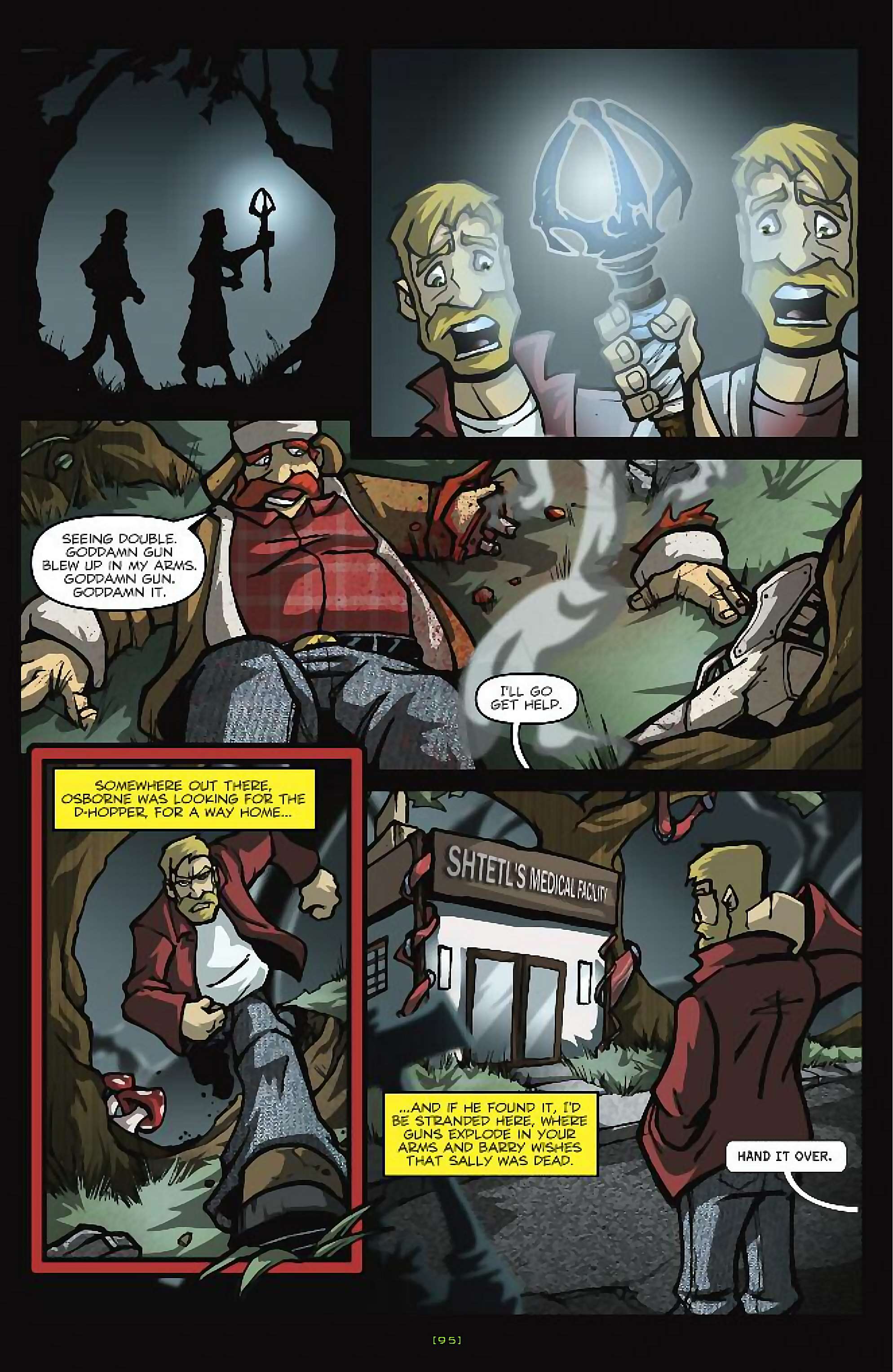 Cory Doctorow's Futuristic Tales of the Here and Now — Nimby and the D-Hoppers, page 20. Story by Cory Doctorow. Adapted by Dan Taylor, art by Dustin Evans, letters by Robbie Robbins, edited by Tom Waltz. IDW Publishing. CC BY-NC-SA 3.0 US.