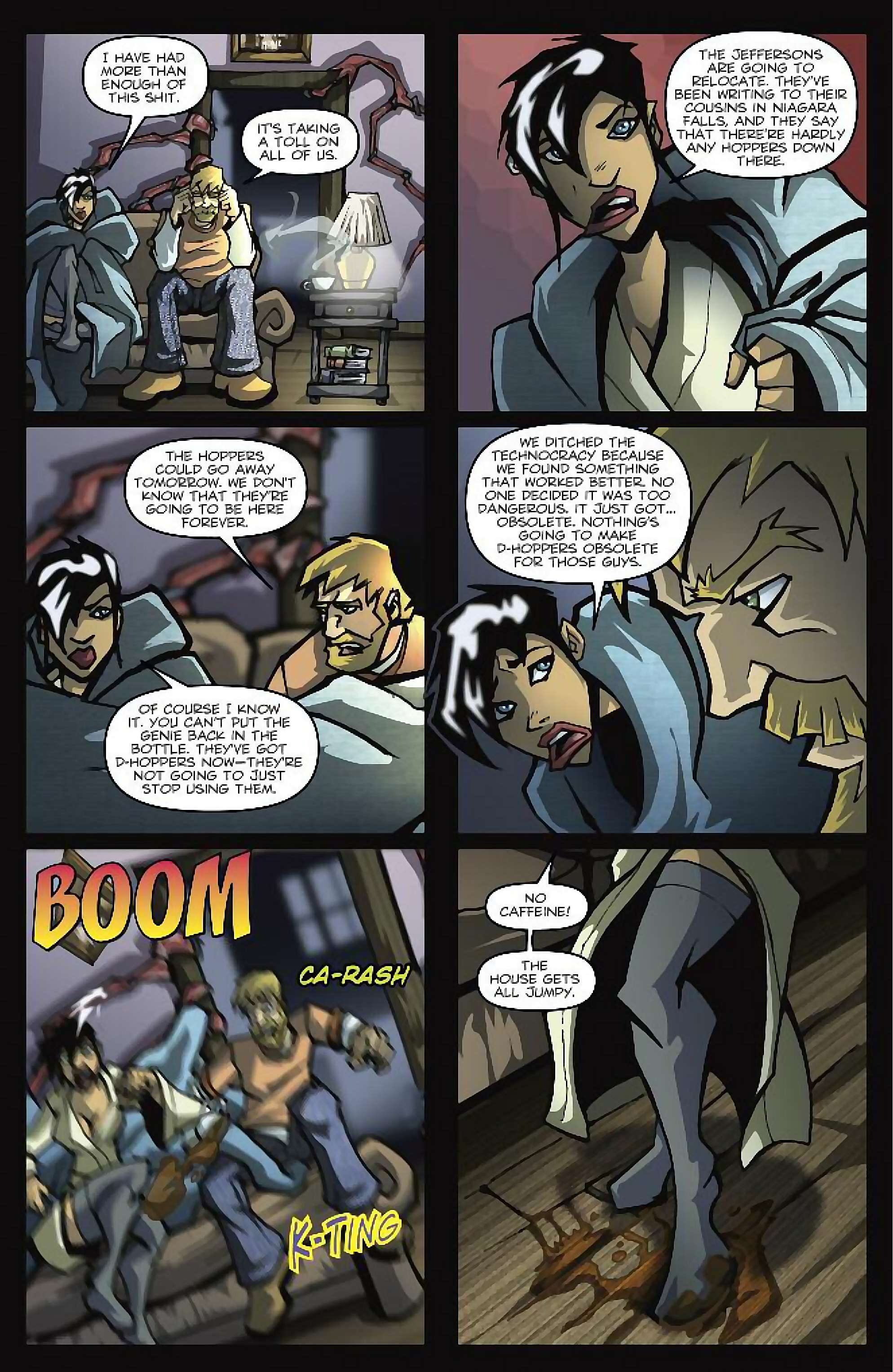 Cory Doctorow's Futuristic Tales of the Here and Now — Nimby and the D-Hoppers, page 3. Story by Cory Doctorow. Adapted by Dan Taylor, art by Dustin Evans, letters by Robbie Robbins, edited by Tom Waltz. IDW Publishing. CC BY-NC-SA 3.0 US.
