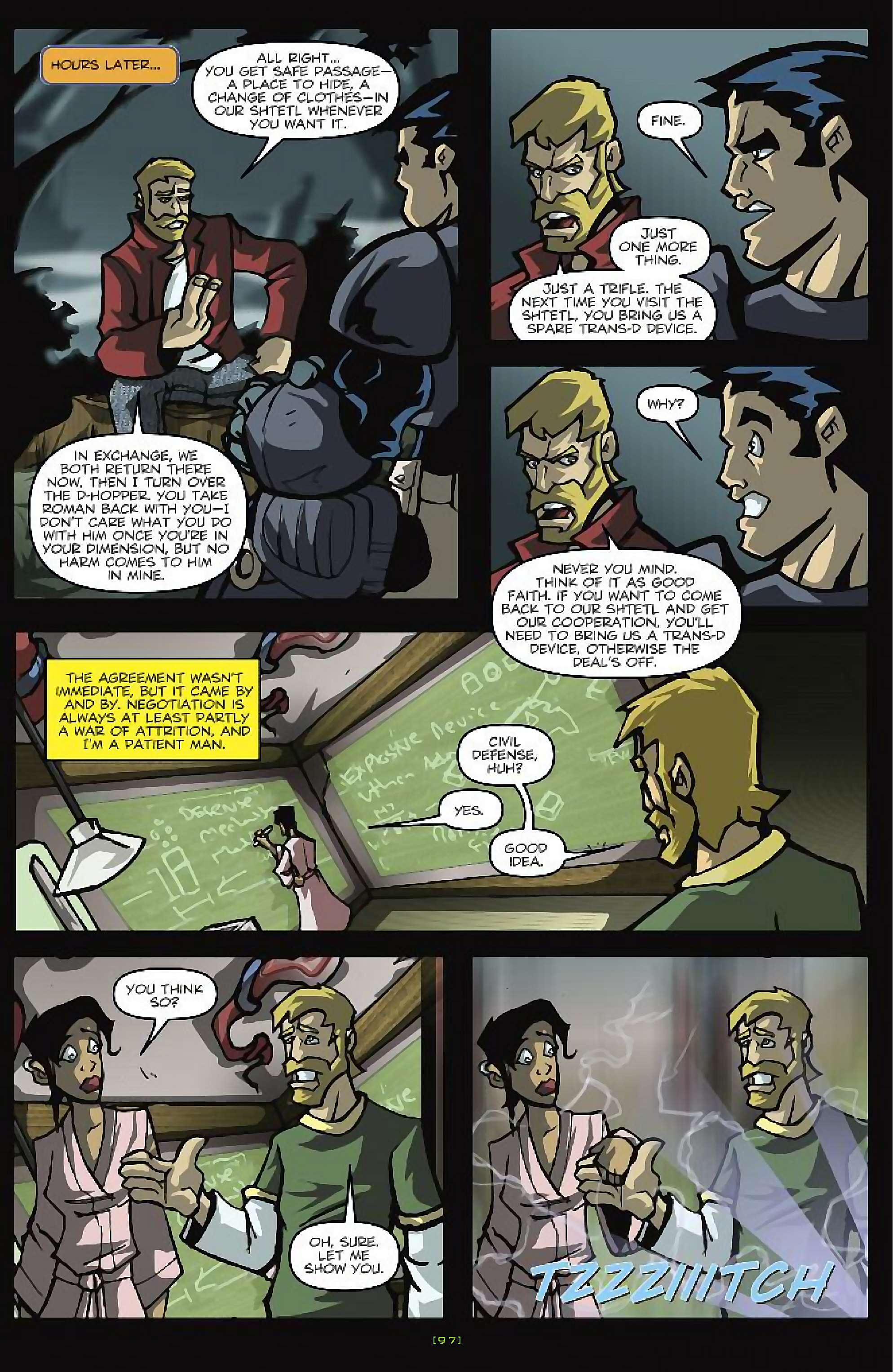 Cory Doctorow's Futuristic Tales of the Here and Now — Nimby and the D-Hoppers, page 22. Story by Cory Doctorow. Adapted by Dan Taylor, art by Dustin Evans, letters by Robbie Robbins, edited by Tom Waltz. IDW Publishing. CC BY-NC-SA 3.0 US.