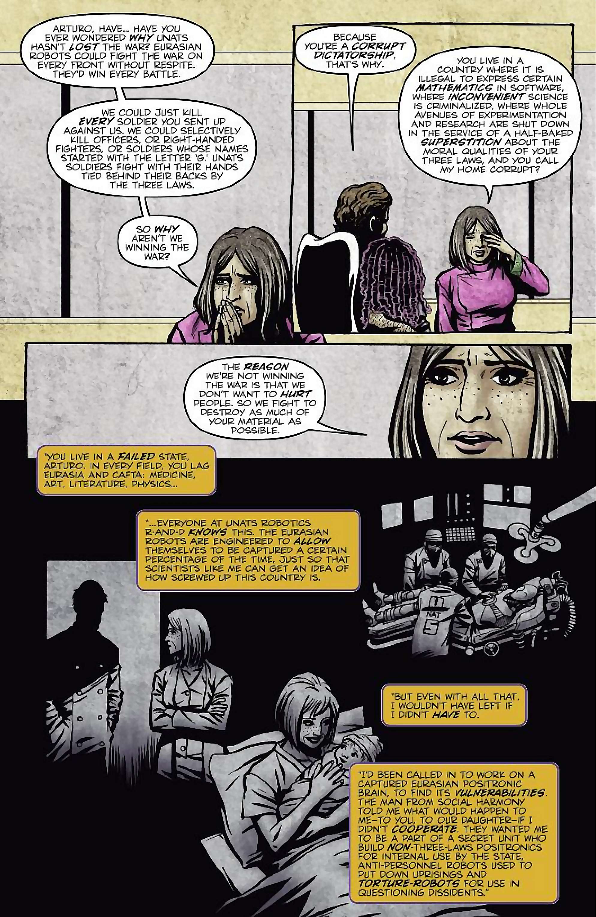 Cory Doctorow's Futuristic Tales of the Here and Now — I, Robot, page 17. Story by Cory Doctorow. Adapted by Dara Naraghi, art by Erich Owen, letters by Chris Mowry, edited by Tom Waltz. IDW Publishing. CC BY-NC-SA 3.0 US.