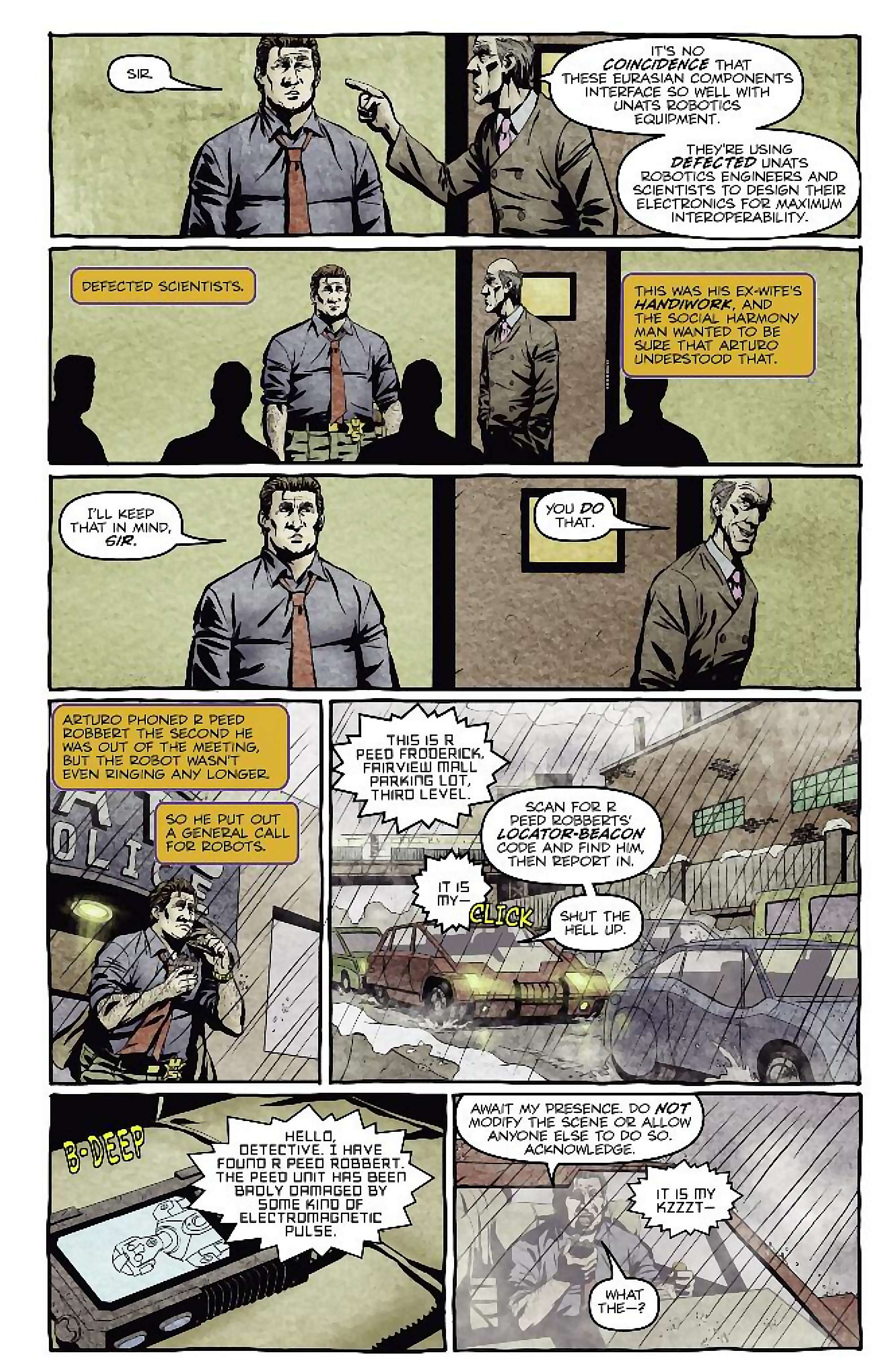 Cory Doctorow's Futuristic Tales of the Here and Now — I, Robot, page 6. Story by Cory Doctorow. Adapted by Dara Naraghi, art by Erich Owen, letters by Chris Mowry, edited by Tom Waltz. IDW Publishing. CC BY-NC-SA 3.0 US.