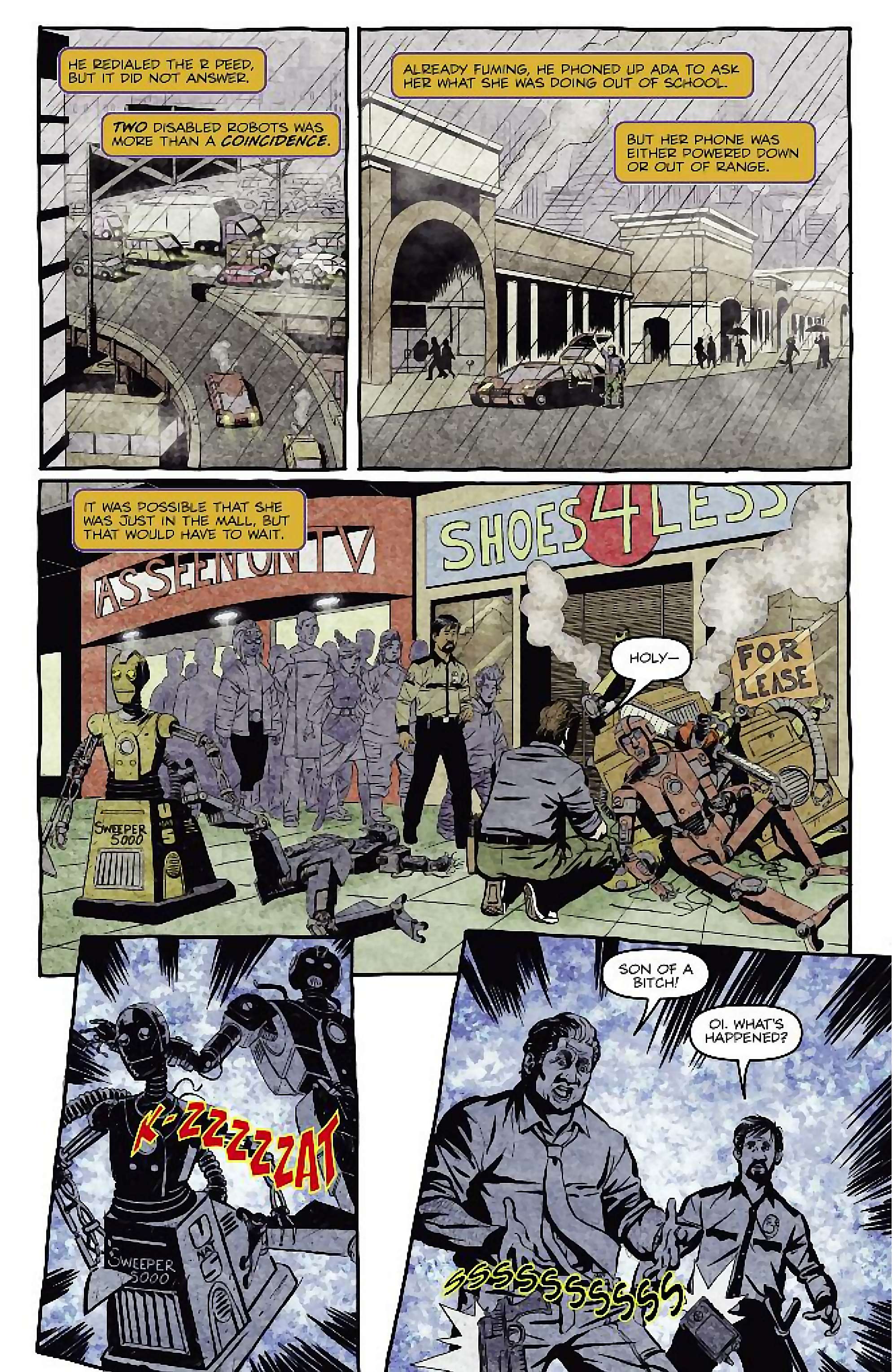Cory Doctorow's Futuristic Tales of the Here and Now — I, Robot, page 7. Story by Cory Doctorow. Adapted by Dara Naraghi, art by Erich Owen, letters by Chris Mowry, edited by Tom Waltz. IDW Publishing. CC BY-NC-SA 3.0 US.