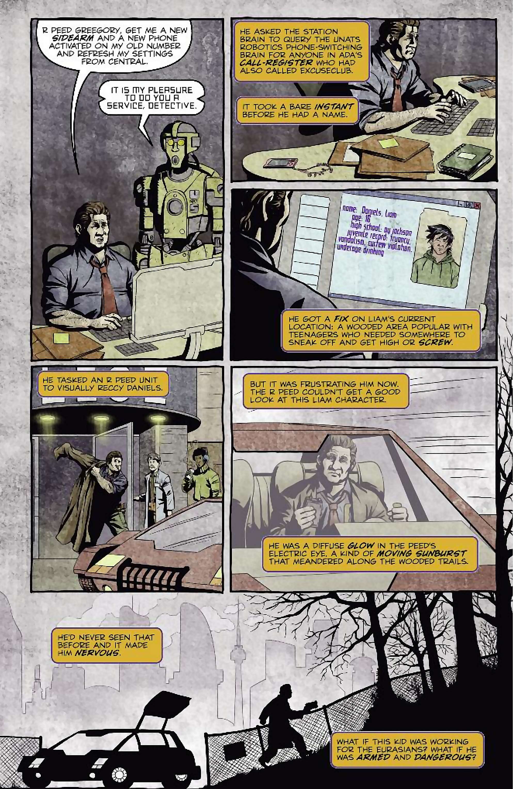Cory Doctorow's Futuristic Tales of the Here and Now — I, Robot, page 10. Story by Cory Doctorow. Adapted by Dara Naraghi, art by Erich Owen, letters by Chris Mowry, edited by Tom Waltz. IDW Publishing. CC BY-NC-SA 3.0 US.