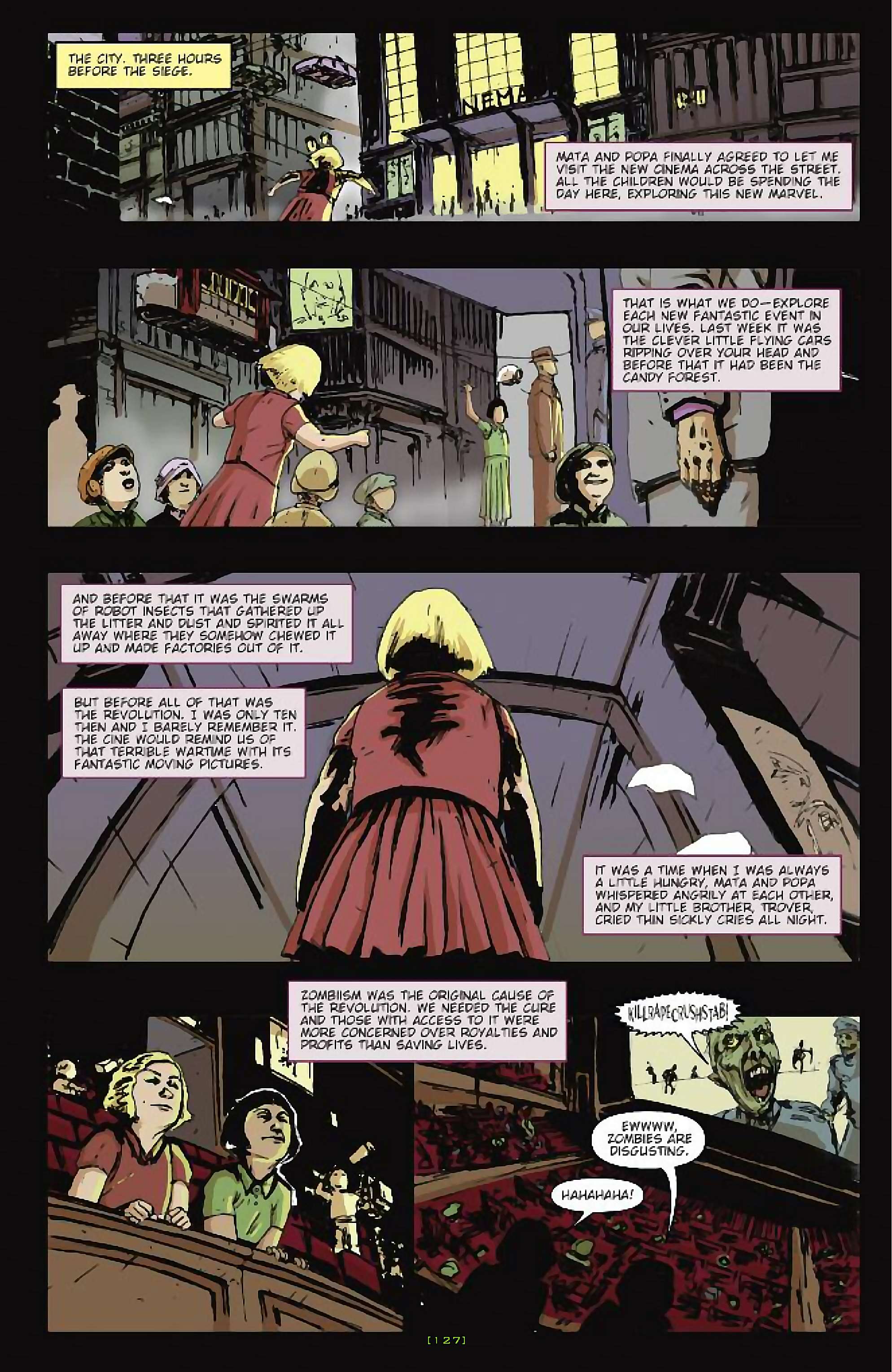 Cory Doctorow's Futuristic Tales of the Here and Now — After the Siege, page 2. Story by Cory Doctorow. Adapted by James Anthony Kuhoric, art by Guiu Vilanova, colors by German Torres, letters by Neil Uyetake, edited by Tom Waltz. IDW Publishing. CC BY-NC-SA 3.0 US.