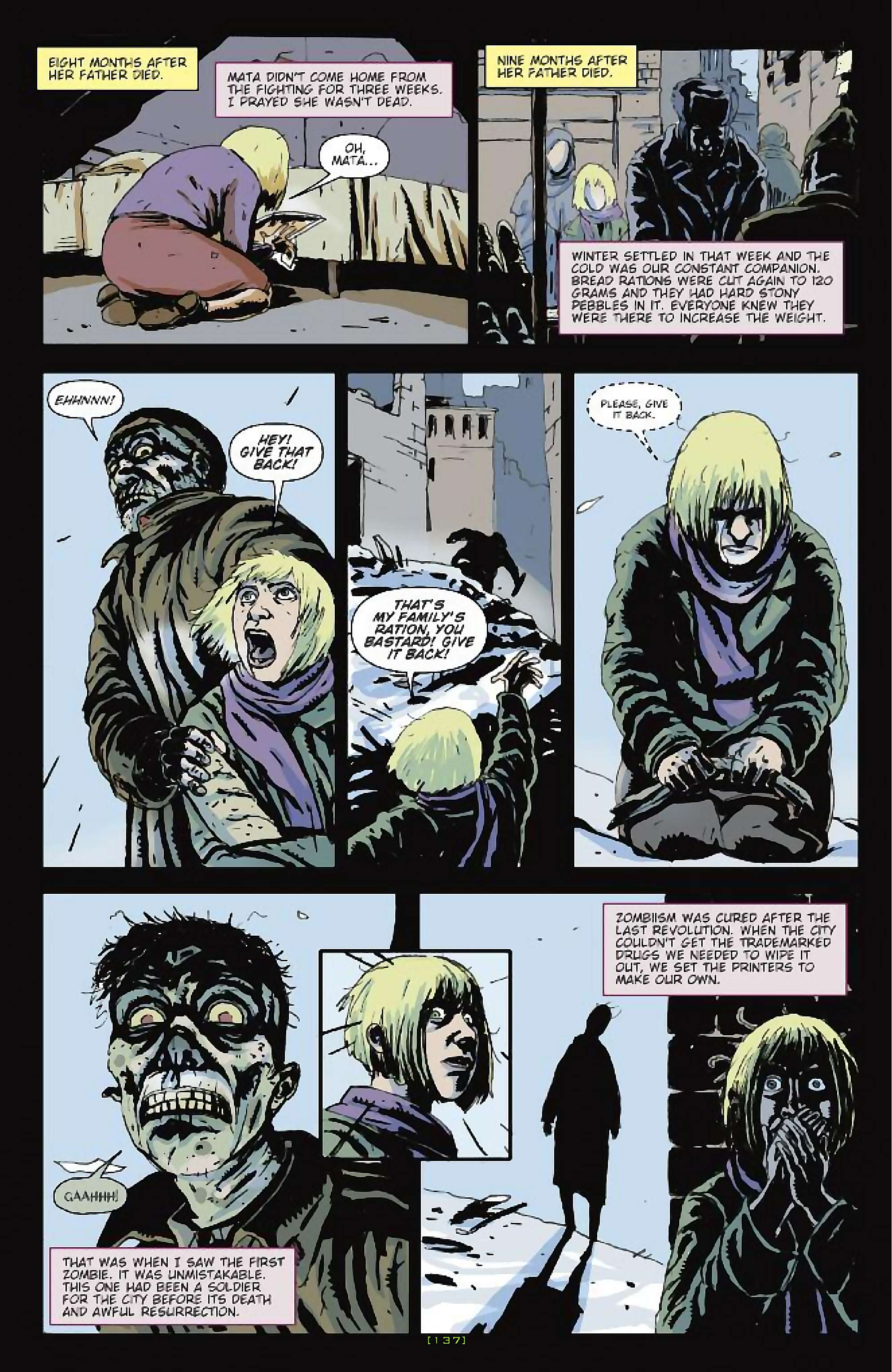 Cory Doctorow's Futuristic Tales of the Here and Now — After the Siege, page 12. Story by Cory Doctorow. Adapted by James Anthony Kuhoric, art by Guiu Vilanova, colors by German Torres, letters by Neil Uyetake, edited by Tom Waltz. IDW Publishing. CC BY-NC-SA 3.0 US.