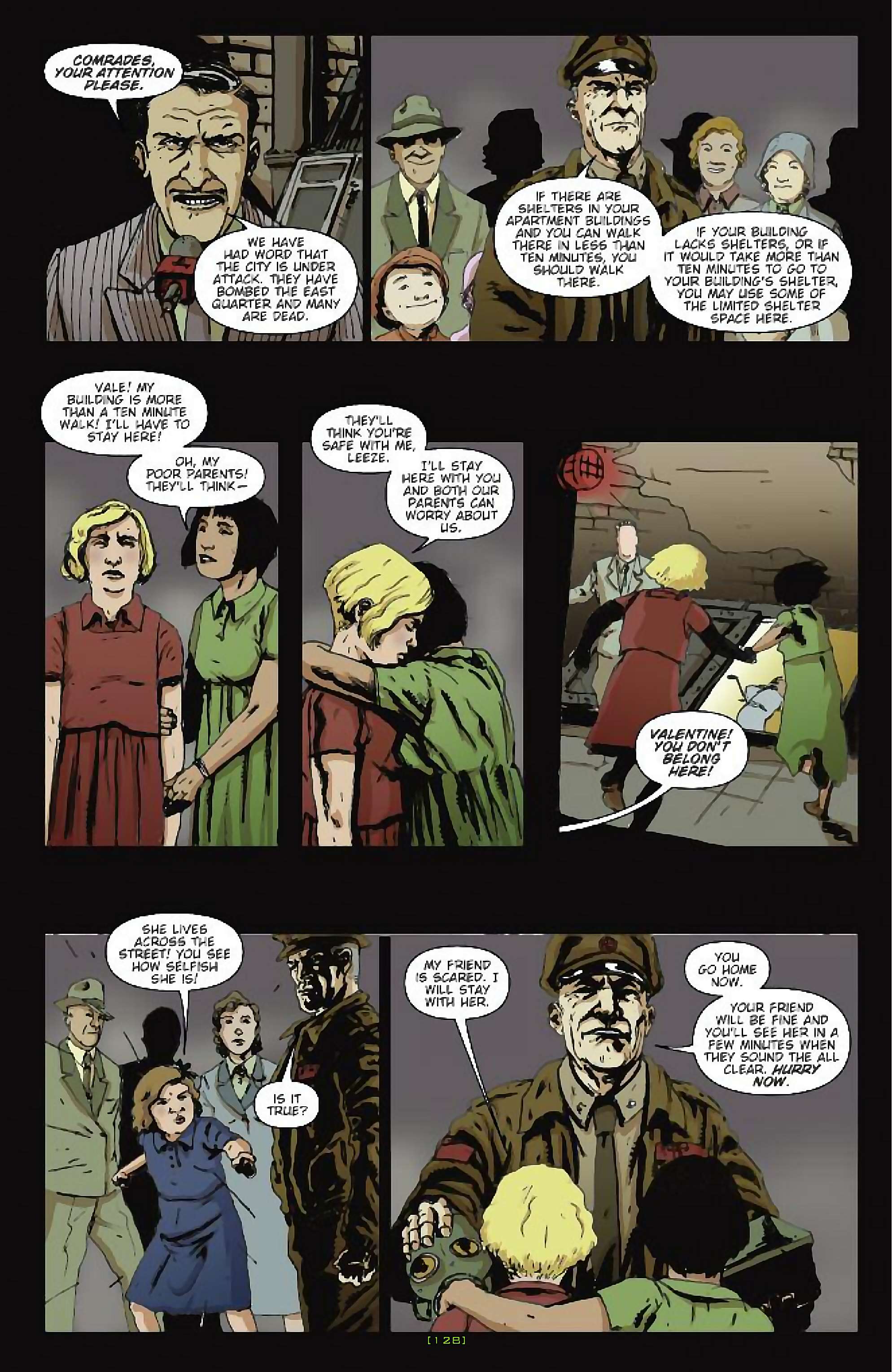 Cory Doctorow's Futuristic Tales of the Here and Now — After the Siege, page 3. Story by Cory Doctorow. Adapted by James Anthony Kuhoric, art by Guiu Vilanova, colors by German Torres, letters by Neil Uyetake, edited by Tom Waltz. IDW Publishing. CC BY-NC-SA 3.0 US.
