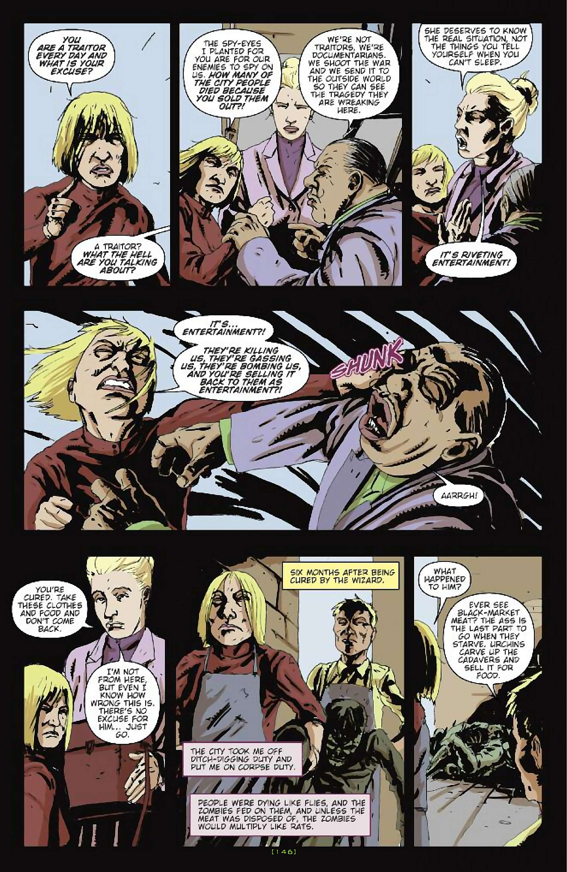Cory Doctorow's Futuristic Tales of the Here and Now — After the Siege, page 21. Story by Cory Doctorow. Adapted by James Anthony Kuhoric, art by Guiu Vilanova, colors by German Torres, letters by Neil Uyetake, edited by Tom Waltz. IDW Publishing. CC BY-NC-SA 3.0 US.