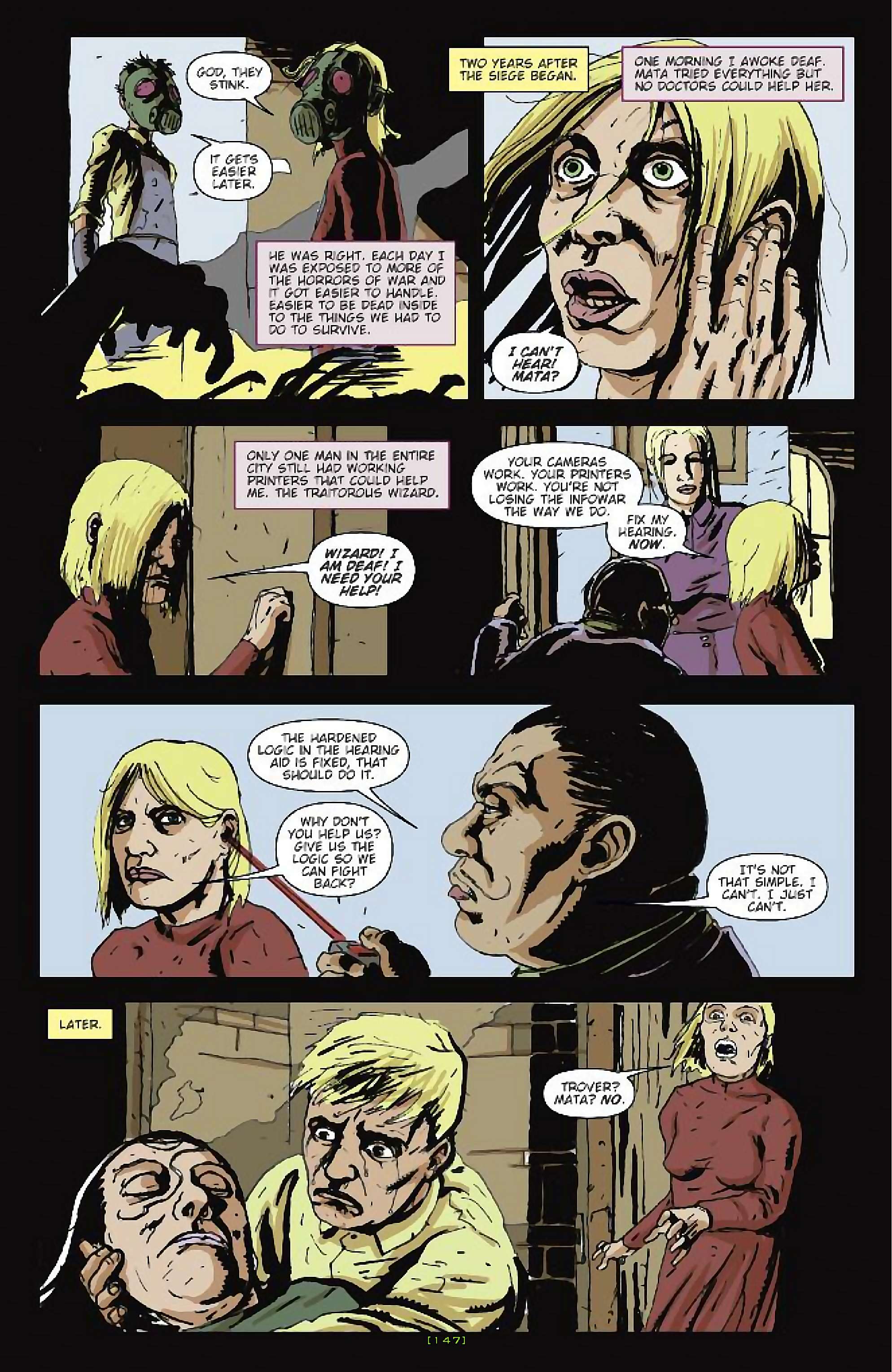 Cory Doctorow's Futuristic Tales of the Here and Now — After the Siege, page 22. Story by Cory Doctorow. Adapted by James Anthony Kuhoric, art by Guiu Vilanova, colors by German Torres, letters by Neil Uyetake, edited by Tom Waltz. IDW Publishing. CC BY-NC-SA 3.0 US.
