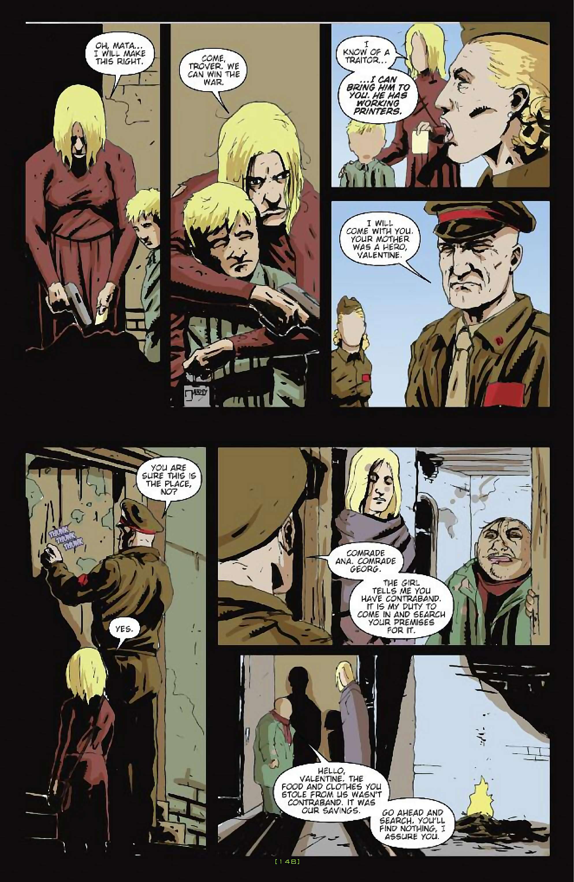 Cory Doctorow's Futuristic Tales of the Here and Now — After the Siege, page 23. Story by Cory Doctorow. Adapted by James Anthony Kuhoric, art by Guiu Vilanova, colors by German Torres, letters by Neil Uyetake, edited by Tom Waltz. IDW Publishing. CC BY-NC-SA 3.0 US.