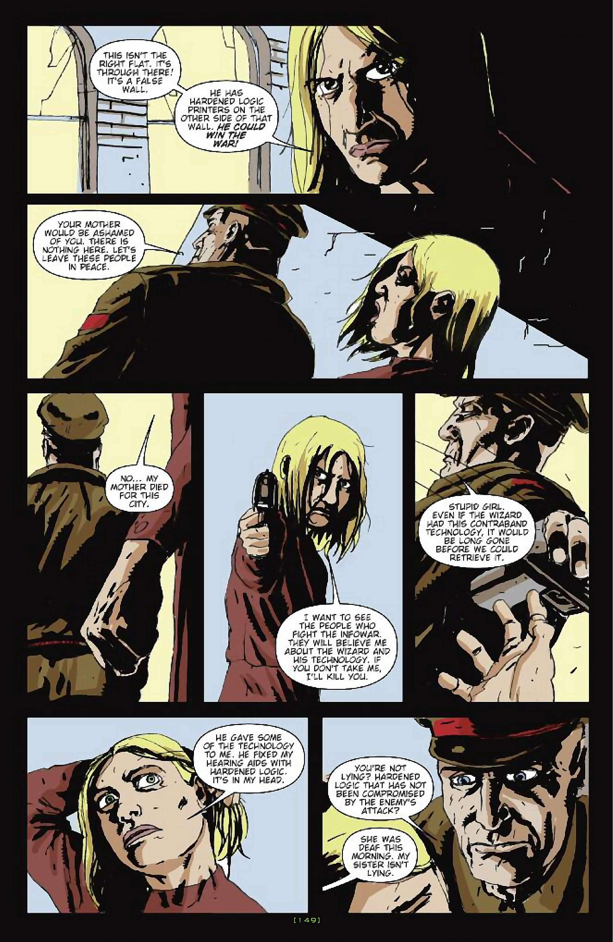 Cory Doctorow's Futuristic Tales of the Here and Now — After the Siege, page 24. Story by Cory Doctorow. Adapted by James Anthony Kuhoric, art by Guiu Vilanova, colors by German Torres, letters by Neil Uyetake, edited by Tom Waltz. IDW Publishing. CC BY-NC-SA 3.0 US.