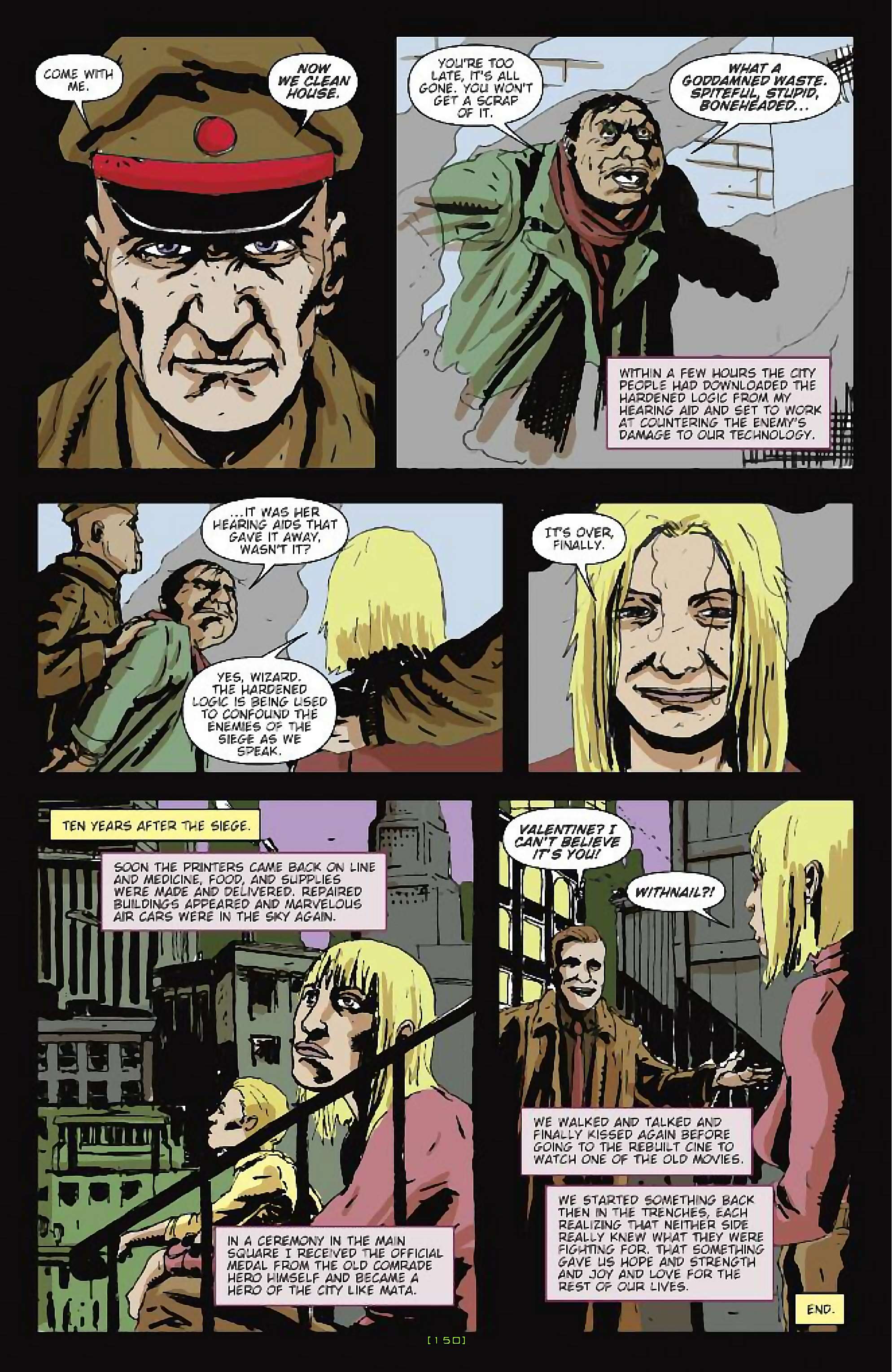 Cory Doctorow's Futuristic Tales of the Here and Now — After the Siege, page 25. Story by Cory Doctorow. Adapted by James Anthony Kuhoric, art by Guiu Vilanova, colors by German Torres, letters by Neil Uyetake, edited by Tom Waltz. IDW Publishing. CC BY-NC-SA 3.0 US.