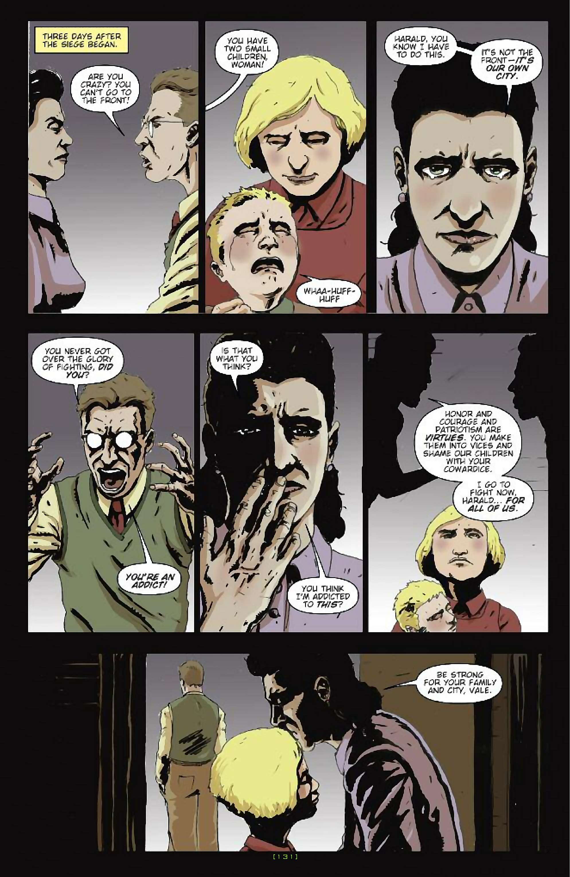 Cory Doctorow's Futuristic Tales of the Here and Now — After the Siege, page 6. Story by Cory Doctorow. Adapted by James Anthony Kuhoric, art by Guiu Vilanova, colors by German Torres, letters by Neil Uyetake, edited by Tom Waltz. IDW Publishing. CC BY-NC-SA 3.0 US.