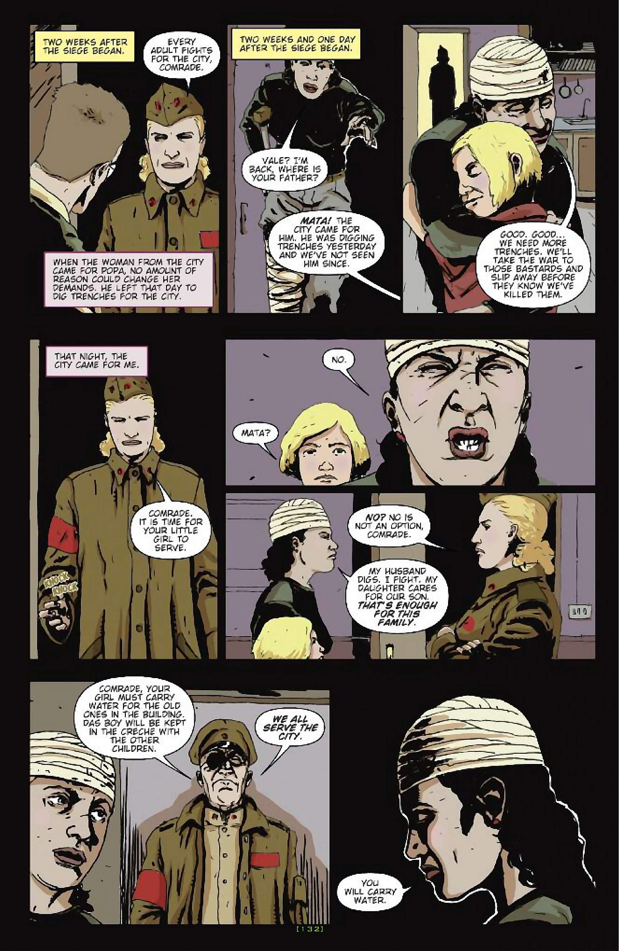 Cory Doctorow's Futuristic Tales of the Here and Now — After the Siege, page 7. Story by Cory Doctorow. Adapted by James Anthony Kuhoric, art by Guiu Vilanova, colors by German Torres, letters by Neil Uyetake, edited by Tom Waltz. IDW Publishing. CC BY-NC-SA 3.0 US.