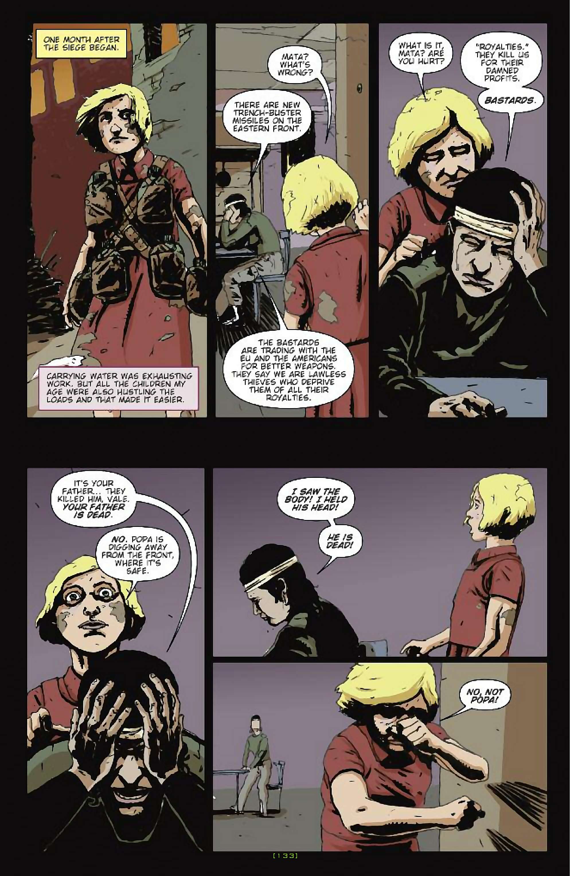 Cory Doctorow's Futuristic Tales of the Here and Now — After the Siege, page 8. Story by Cory Doctorow. Adapted by James Anthony Kuhoric, art by Guiu Vilanova, colors by German Torres, letters by Neil Uyetake, edited by Tom Waltz. IDW Publishing. CC BY-NC-SA 3.0 US.