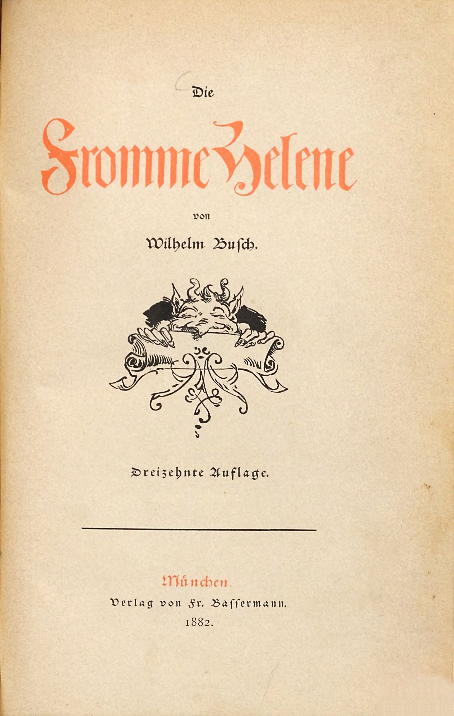 Die fromme Helene (Wilhelm Busch, 1882), Titelblatt. Public domain. Bayerische Staatsbibliothek / Internet Archive.