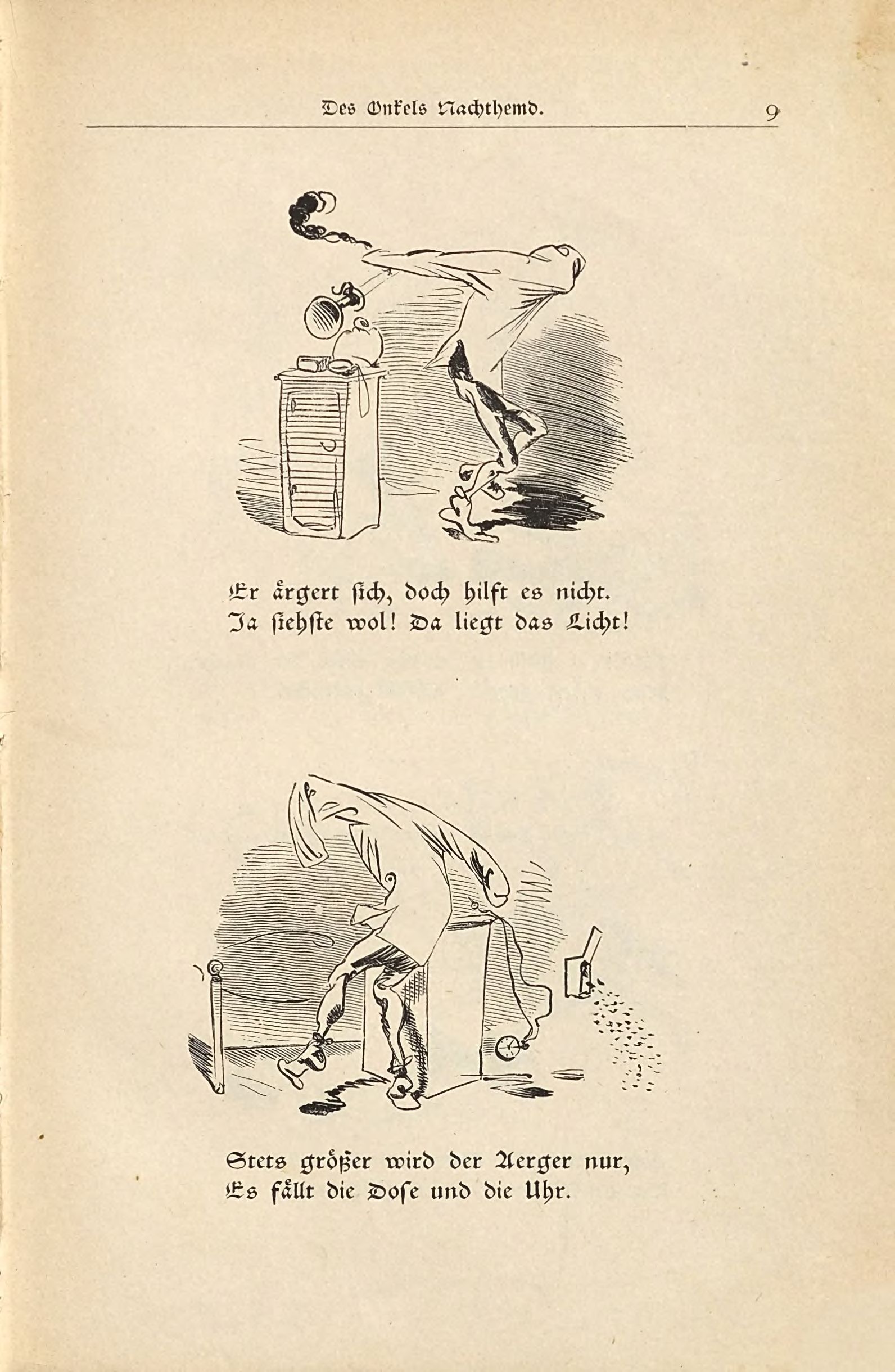 Die fromme Helene (Wilhelm Busch, 1882), Seite 9. Public domain. Bayerische Staatsbibliothek / Internet Archive.