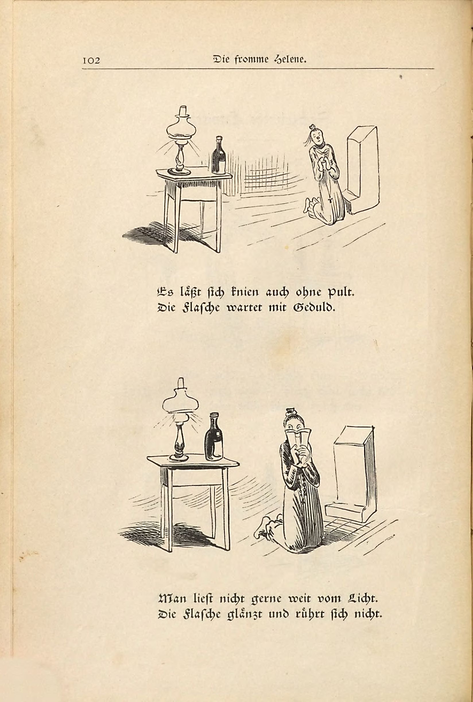 Die fromme Helene (Wilhelm Busch, 1882), Seite 102. Public domain. Bayerische Staatsbibliothek / Internet Archive.