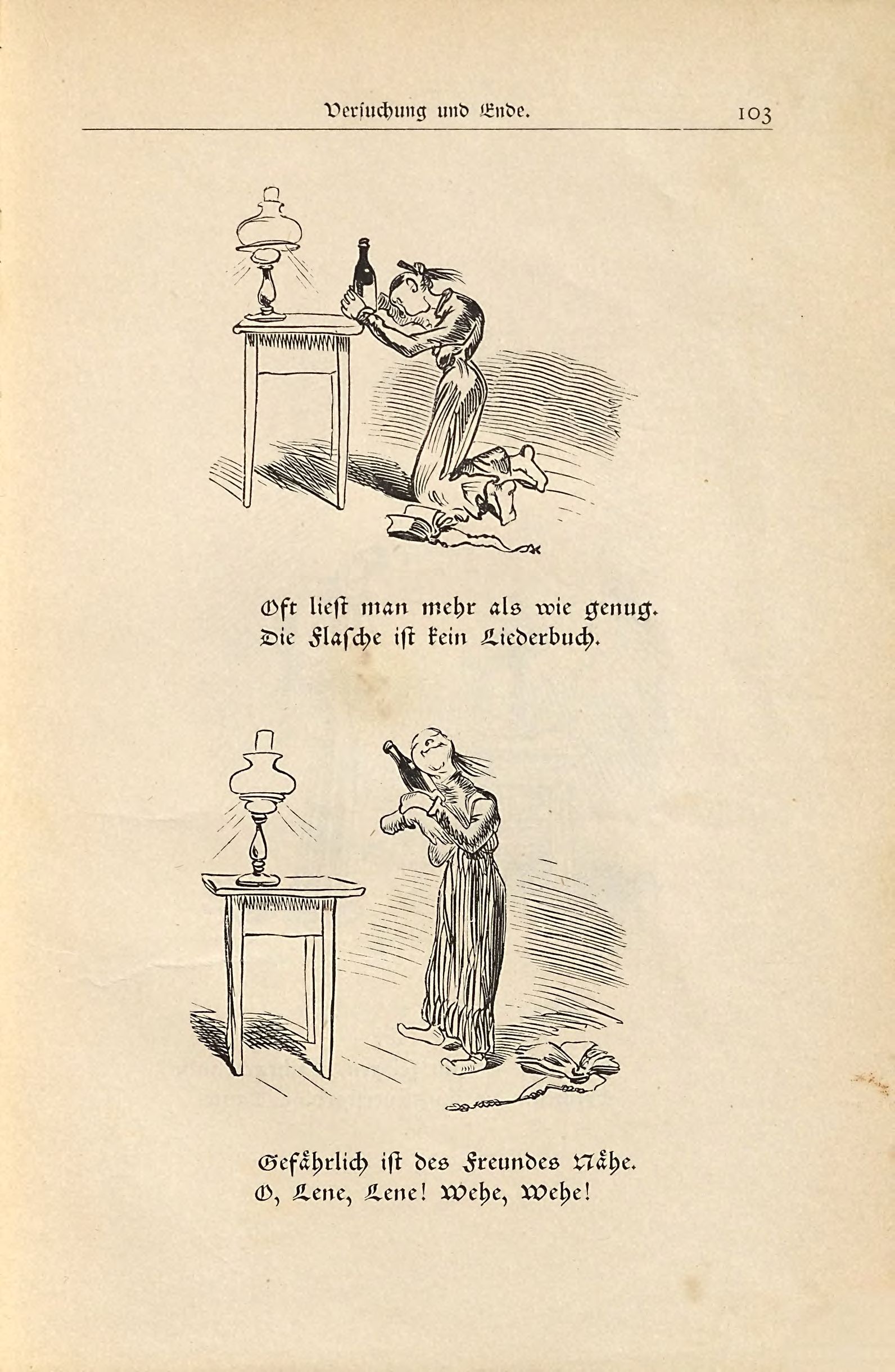 Die fromme Helene (Wilhelm Busch, 1882), Seite 103. Public domain. Bayerische Staatsbibliothek / Internet Archive.