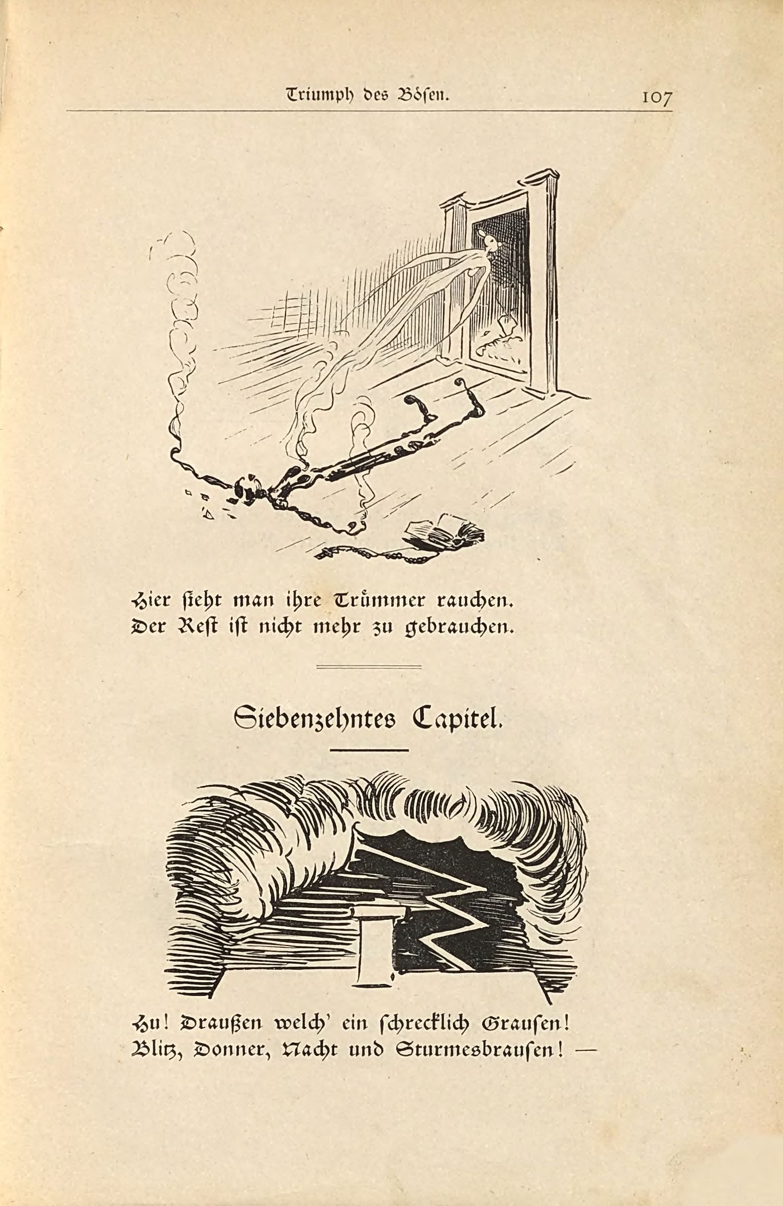 Die fromme Helene (Wilhelm Busch, 1882), Seite 107. Public domain. Bayerische Staatsbibliothek / Internet Archive.