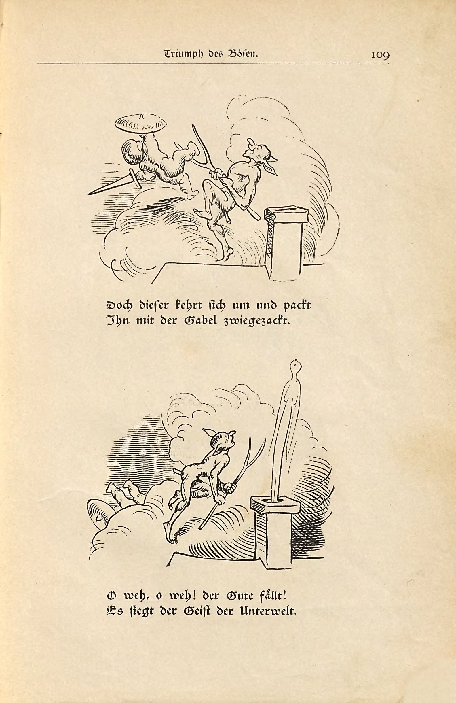Die fromme Helene (Wilhelm Busch, 1882), Seite 109. Public domain. Bayerische Staatsbibliothek / Internet Archive.