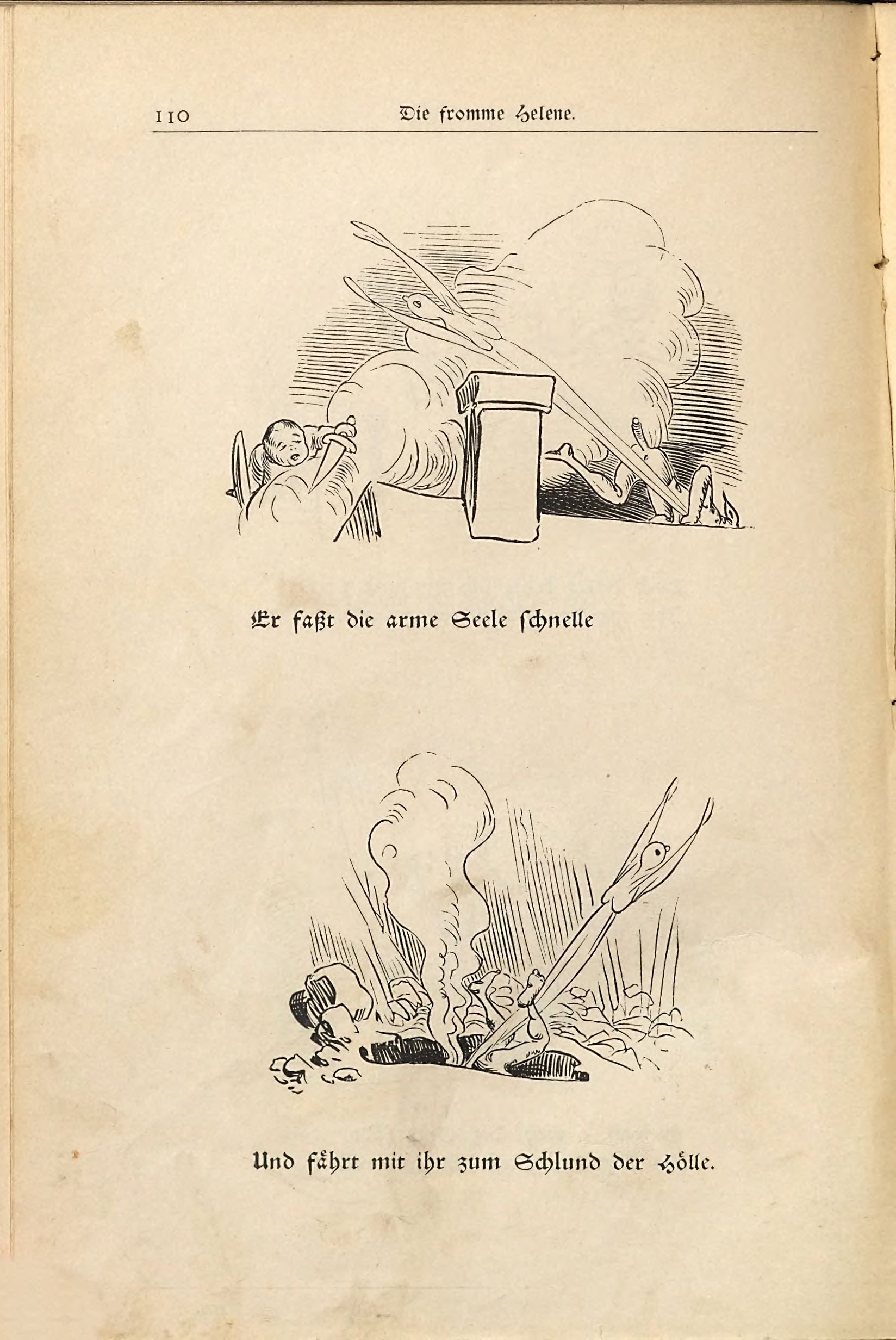 Die fromme Helene (Wilhelm Busch, 1882), Seite 110. Public domain. Bayerische Staatsbibliothek / Internet Archive.