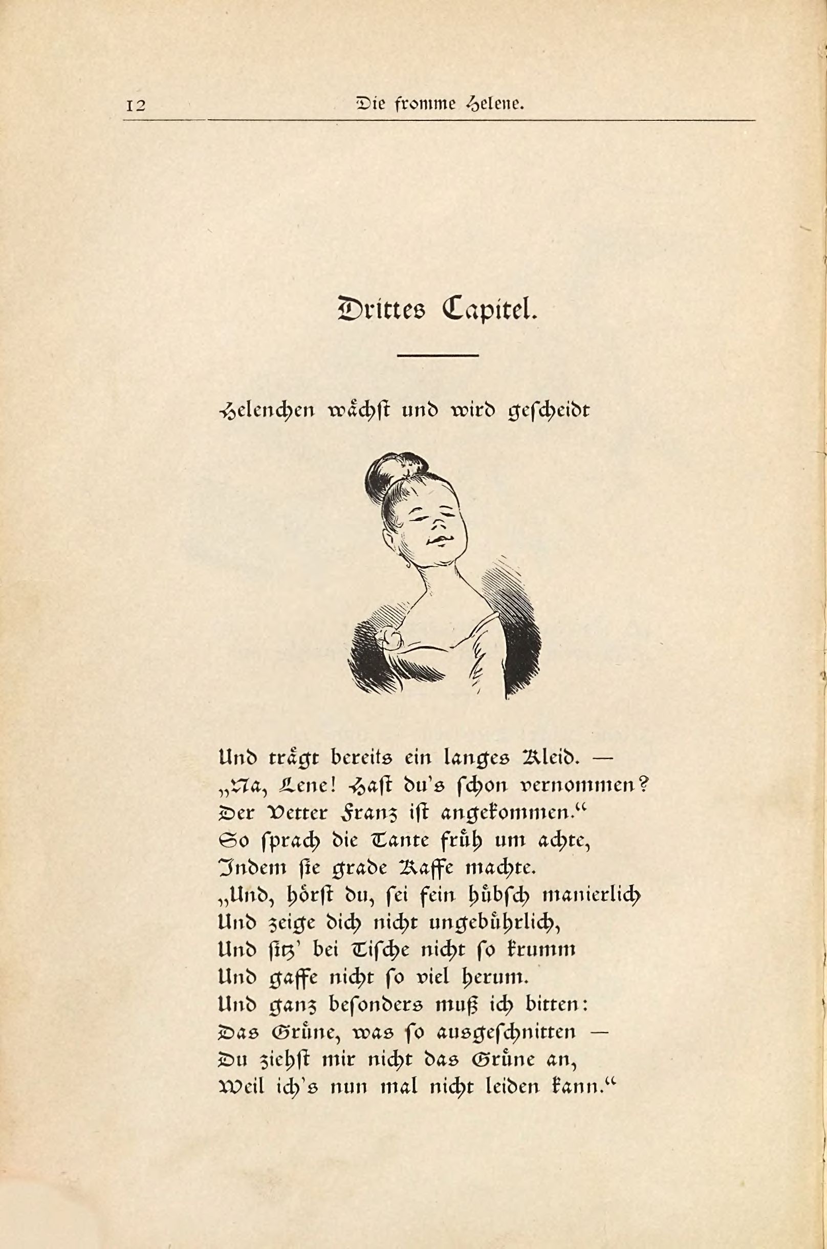 Die fromme Helene (Wilhelm Busch, 1882), Seite 12. Public domain. Bayerische Staatsbibliothek / Internet Archive.