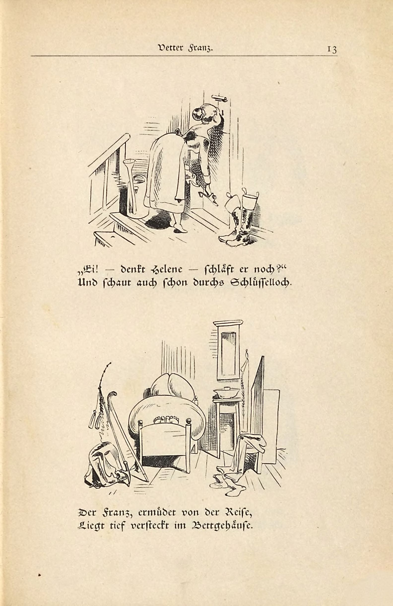 Die fromme Helene (Wilhelm Busch, 1882), Seite 13. Public domain. Bayerische Staatsbibliothek / Internet Archive.