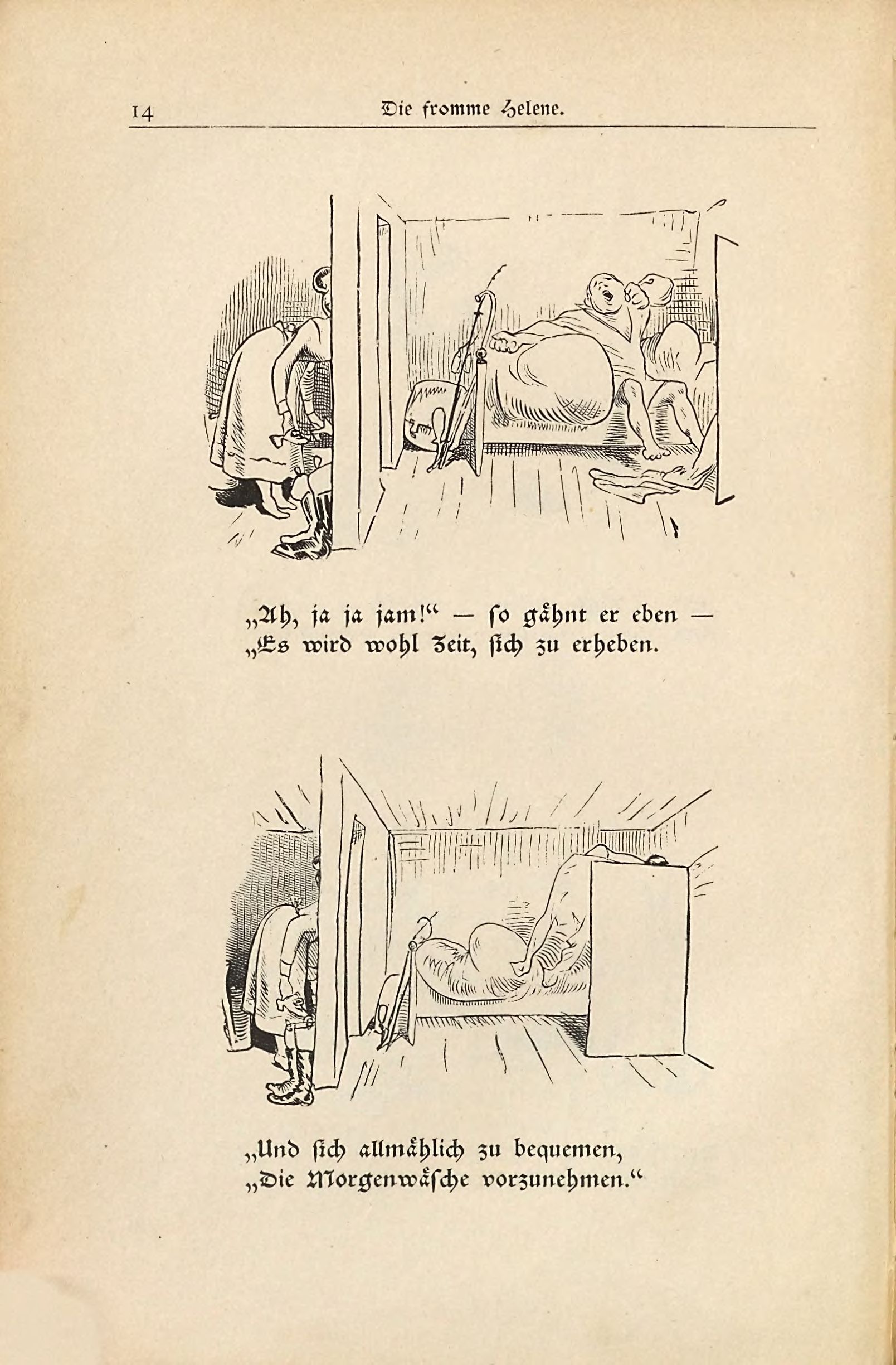 Die fromme Helene (Wilhelm Busch, 1882), Seite 14. Public domain. Bayerische Staatsbibliothek / Internet Archive.