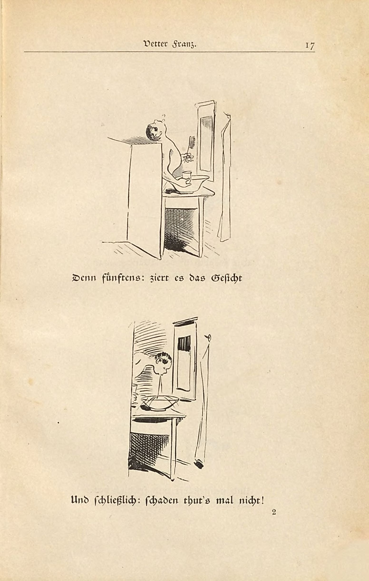 Die fromme Helene (Wilhelm Busch, 1882), Seite 17. Public domain. Bayerische Staatsbibliothek / Internet Archive.