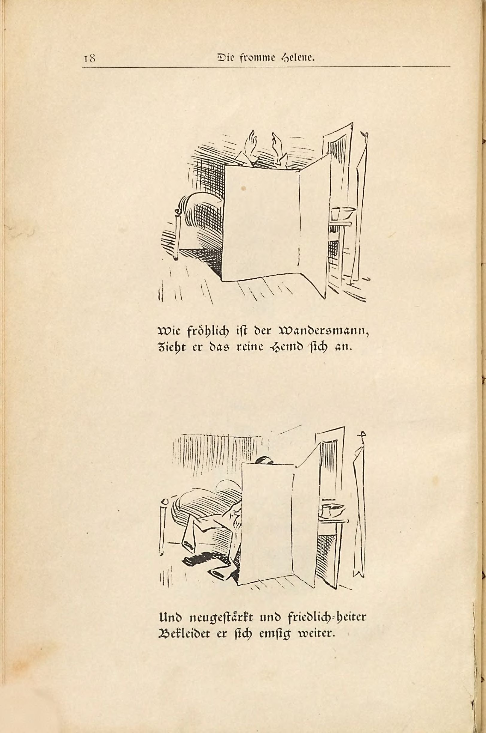 Die fromme Helene (Wilhelm Busch, 1882), Seite 18. Public domain. Bayerische Staatsbibliothek / Internet Archive.