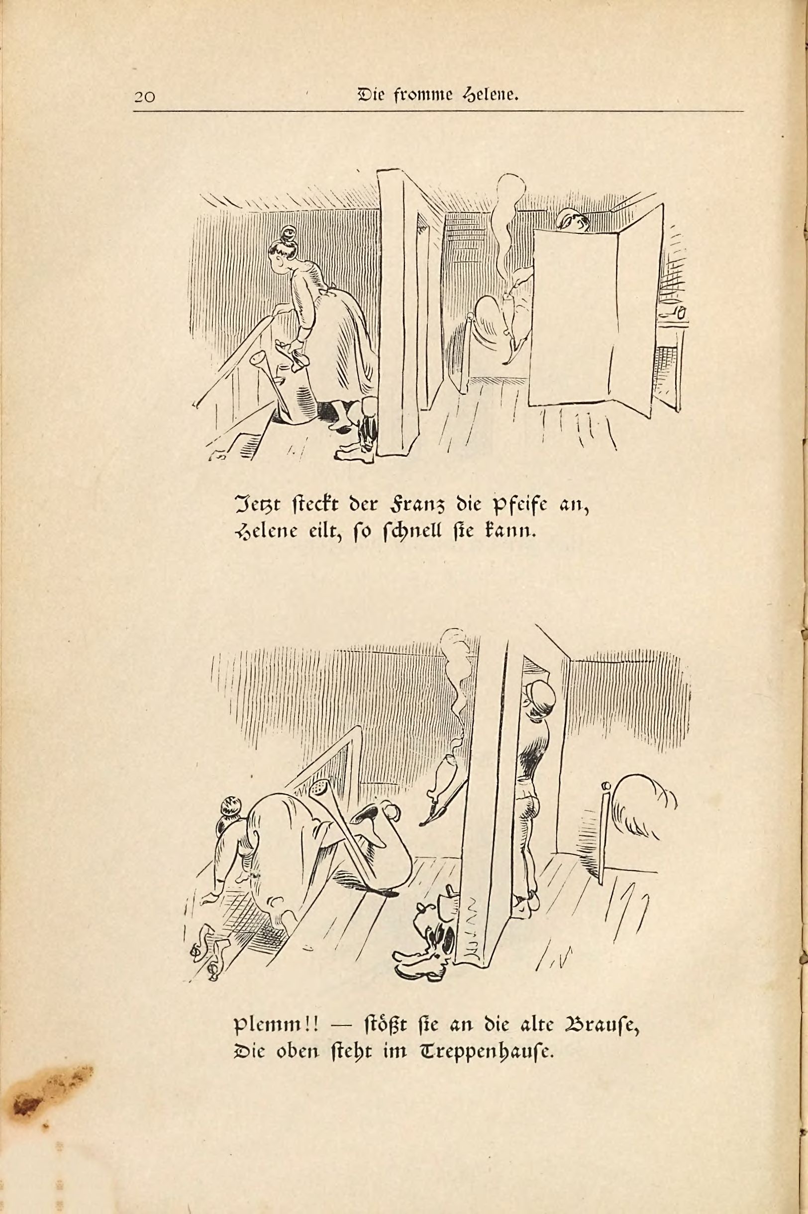 Die fromme Helene (Wilhelm Busch, 1882), Seite 20. Public domain. Bayerische Staatsbibliothek / Internet Archive.